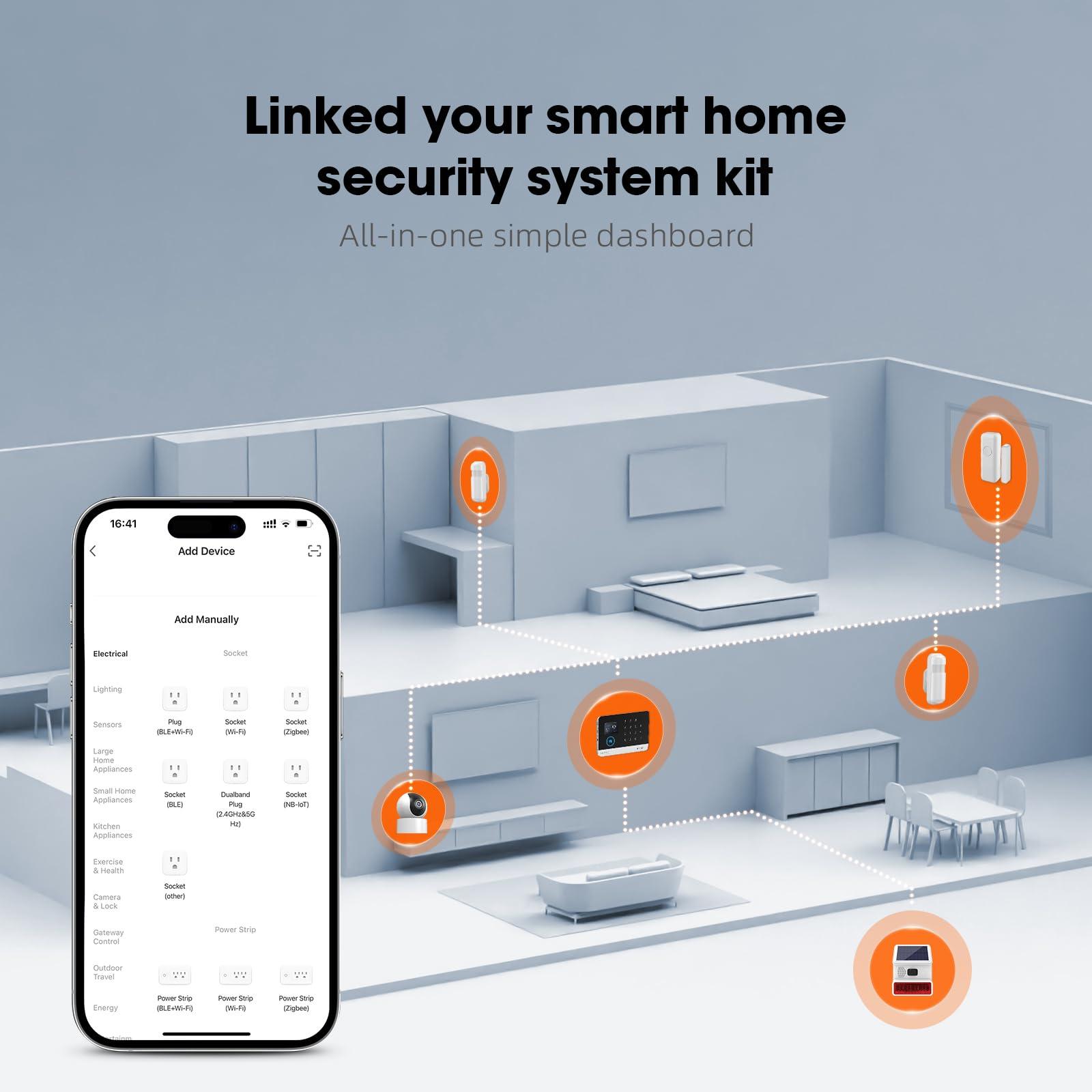 LWOHSI Wireless WiFi Smart Home Security DIY Alarm System with Motion Detector,Notifications with app,Door/Window Sensor, Siren,Compatible with Alexa,NO Monthly Fees