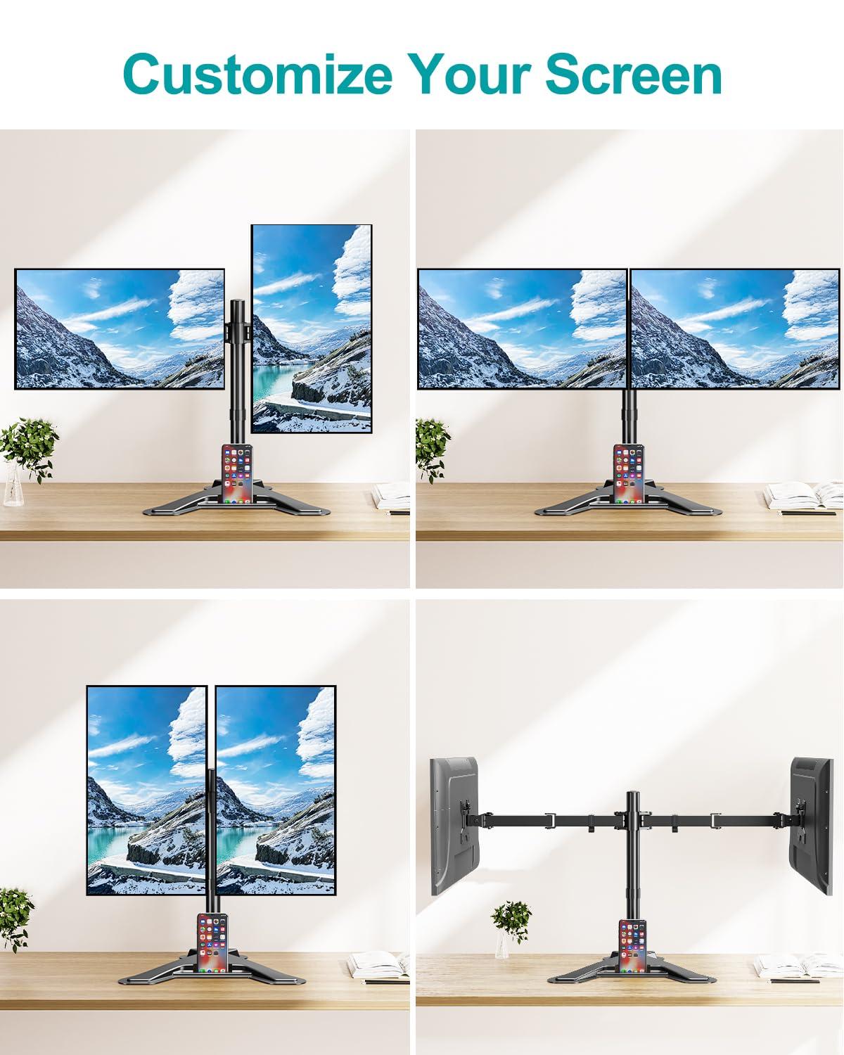 MOUNT PRO MOUNT PRO Dual Monitor Stand - Free Standing Full Motion Monitor Desk Mount Fits 2 Screens up to 27 inches,17.6lbs with Height Adjustable, Swivel, Tilt, Rotation, VESA 75x75 100x100, Black