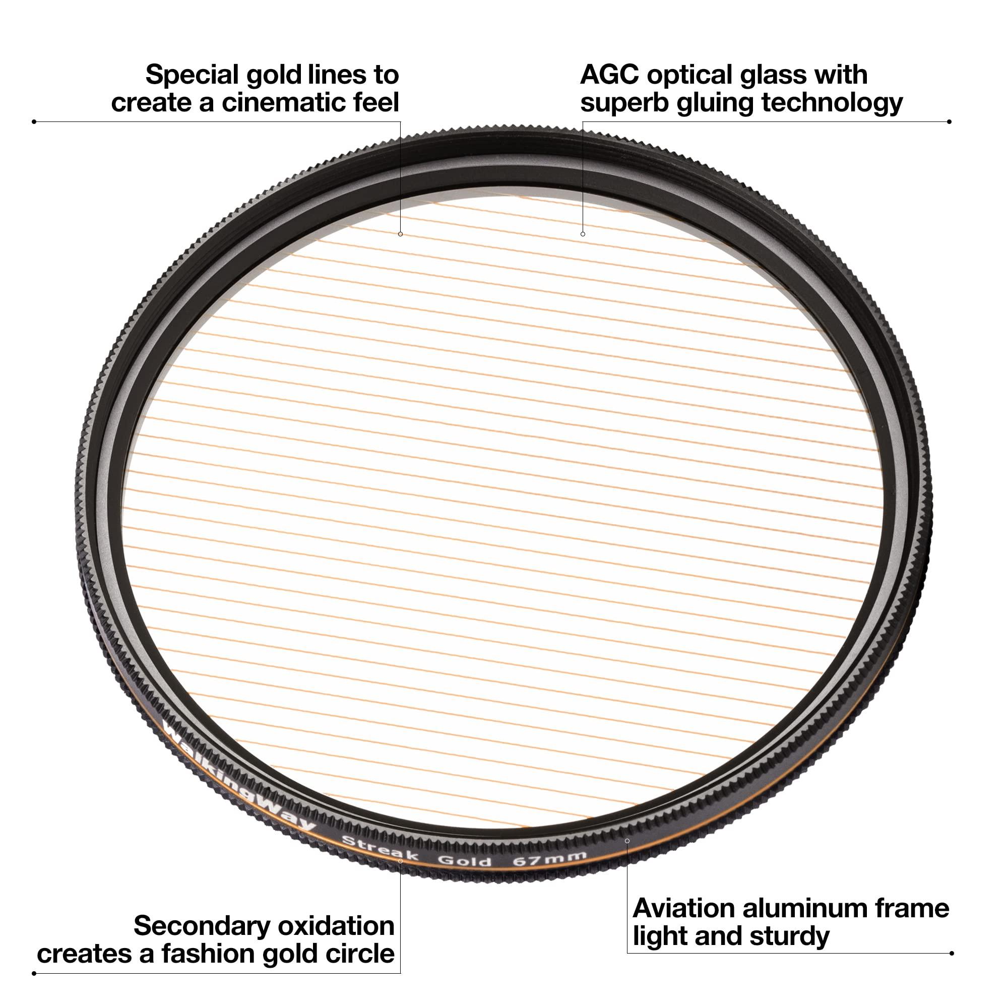 Walking Way Walking Way 77MM Variable Gold Streak Filter Rotating Circular Anamorphic-Style Streak Effect Lens Filter for Photography and Videography