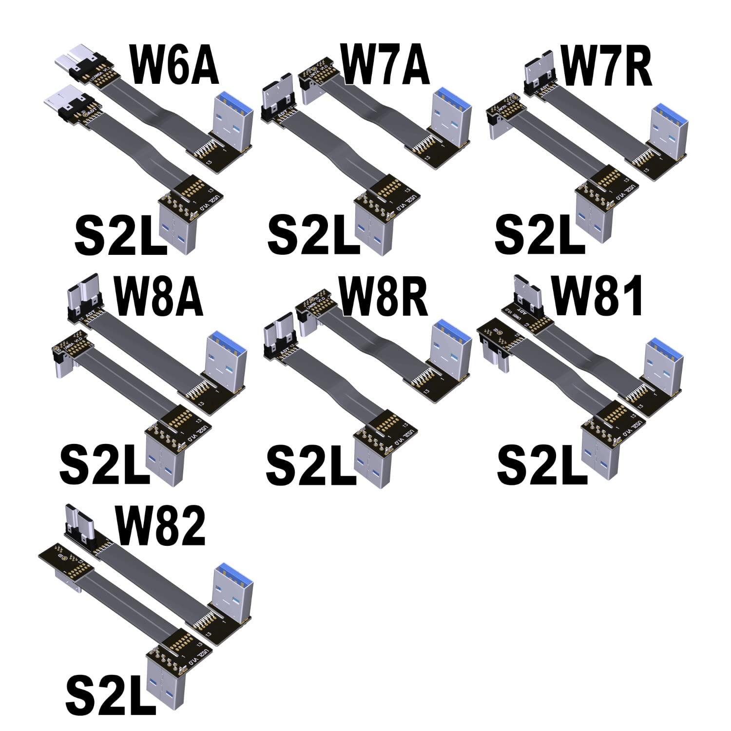 ADTLINK ADT-Link USB 3.0 Type A Male to Micro-B Male Ribbon Flat EMI Shielding Flat Cable FPC USB 3.0 Micro B 90 Degree Angle Connector Up Downward (20cm, S1B-W6A)