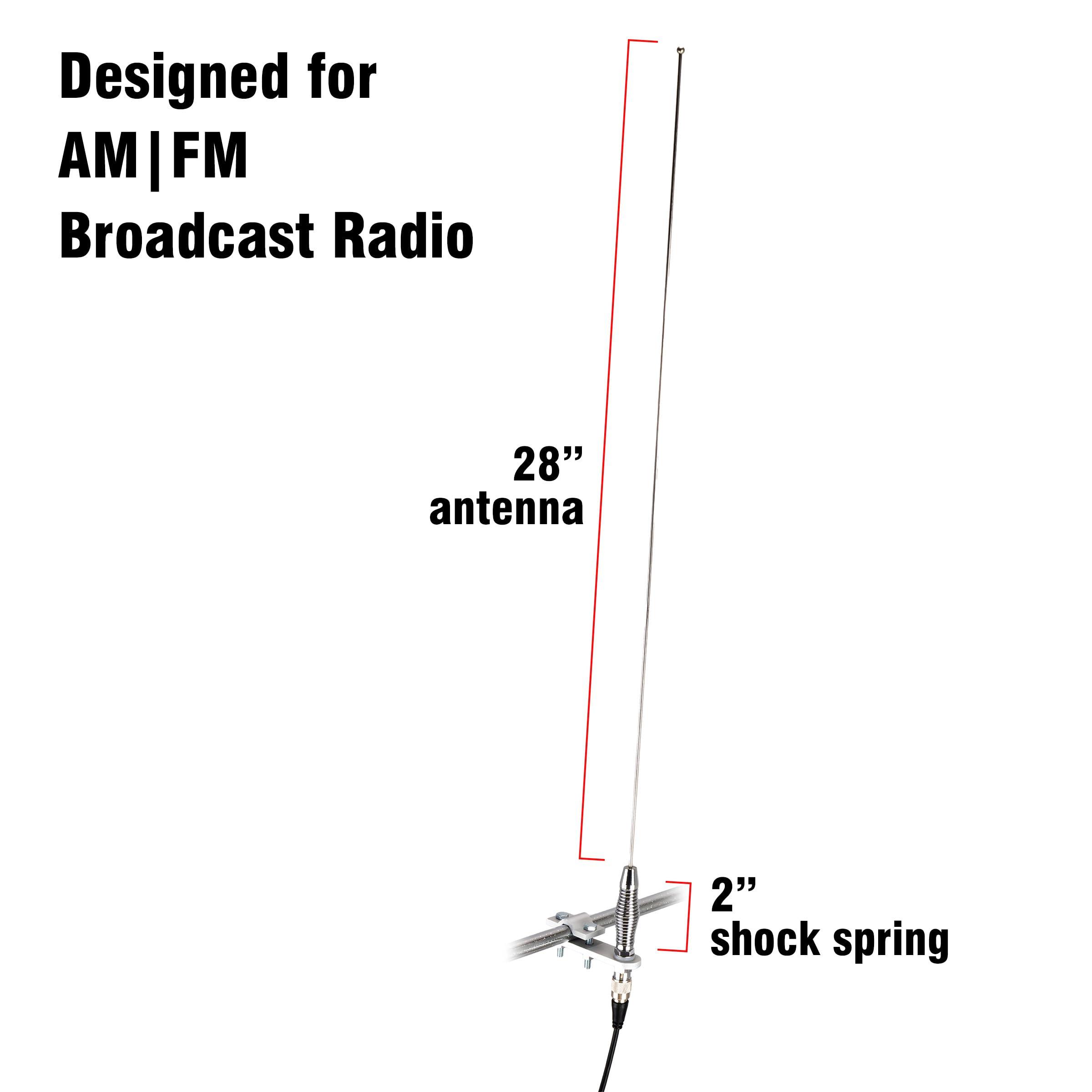 RoadPro RoadPro (RP-557) 28" AM/FM Mirror Mount Stainless Steel Antenna Kit with 2" Shock Spring