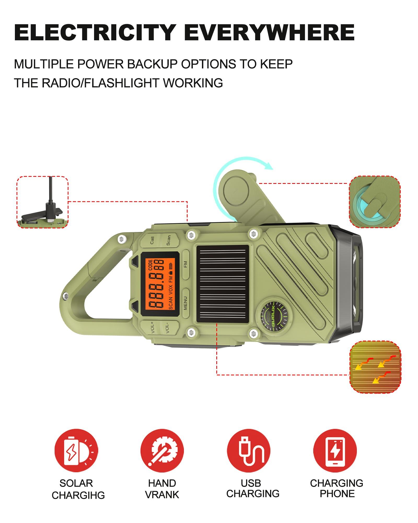 QUOLIX Rechargeable Adult Walkie Talkie with Emergency Solar Hand Crank Charging with FM/NOAA,Weather Alert,LED Flashlight-USB Charging and SOS Siren Long Range 2 - (Way Radio)