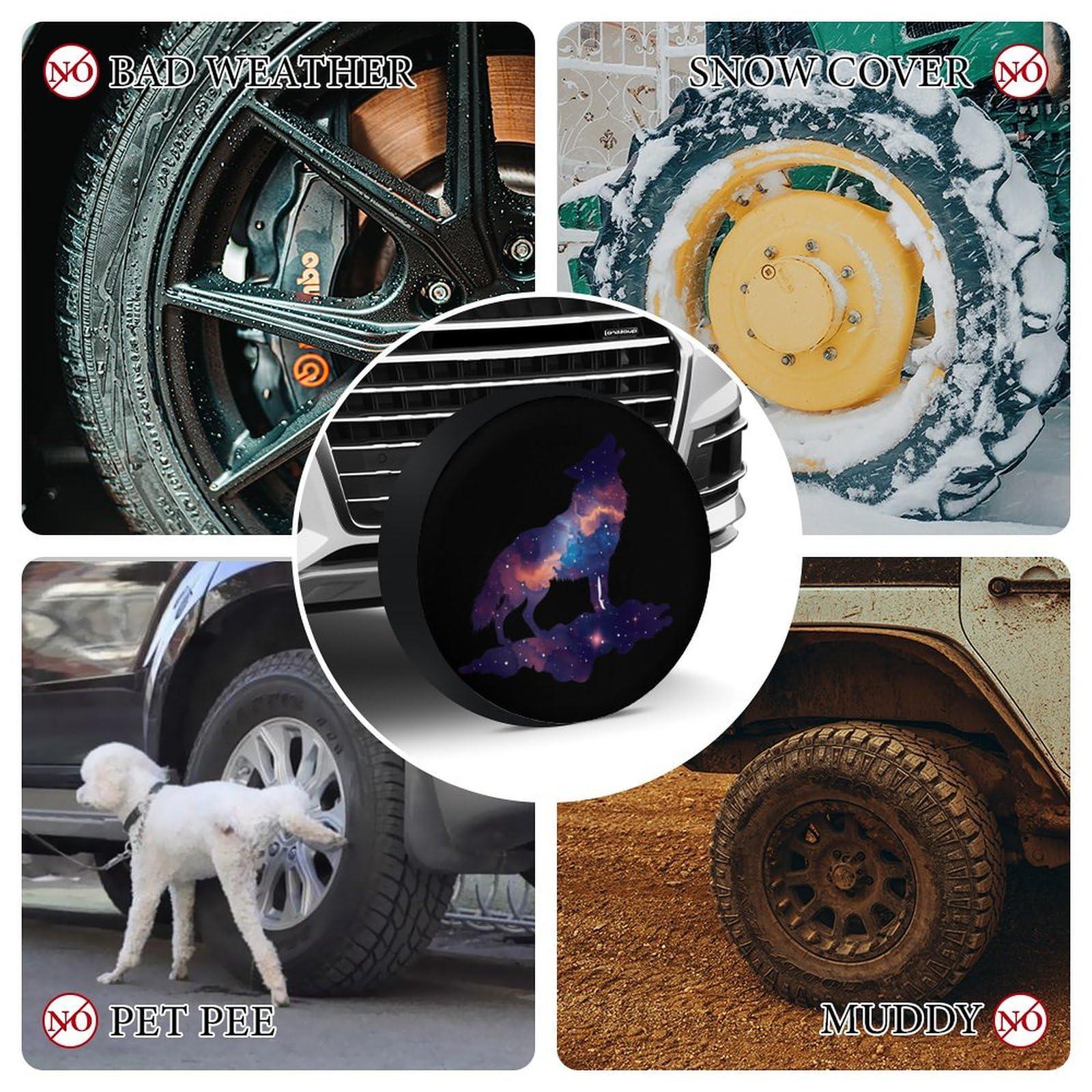 DirectNine Basics Wolf Galaxy Spare Tire Cover Waterproof Wheel Cover Durable Protectors Fits for Most Vehicle 34inch