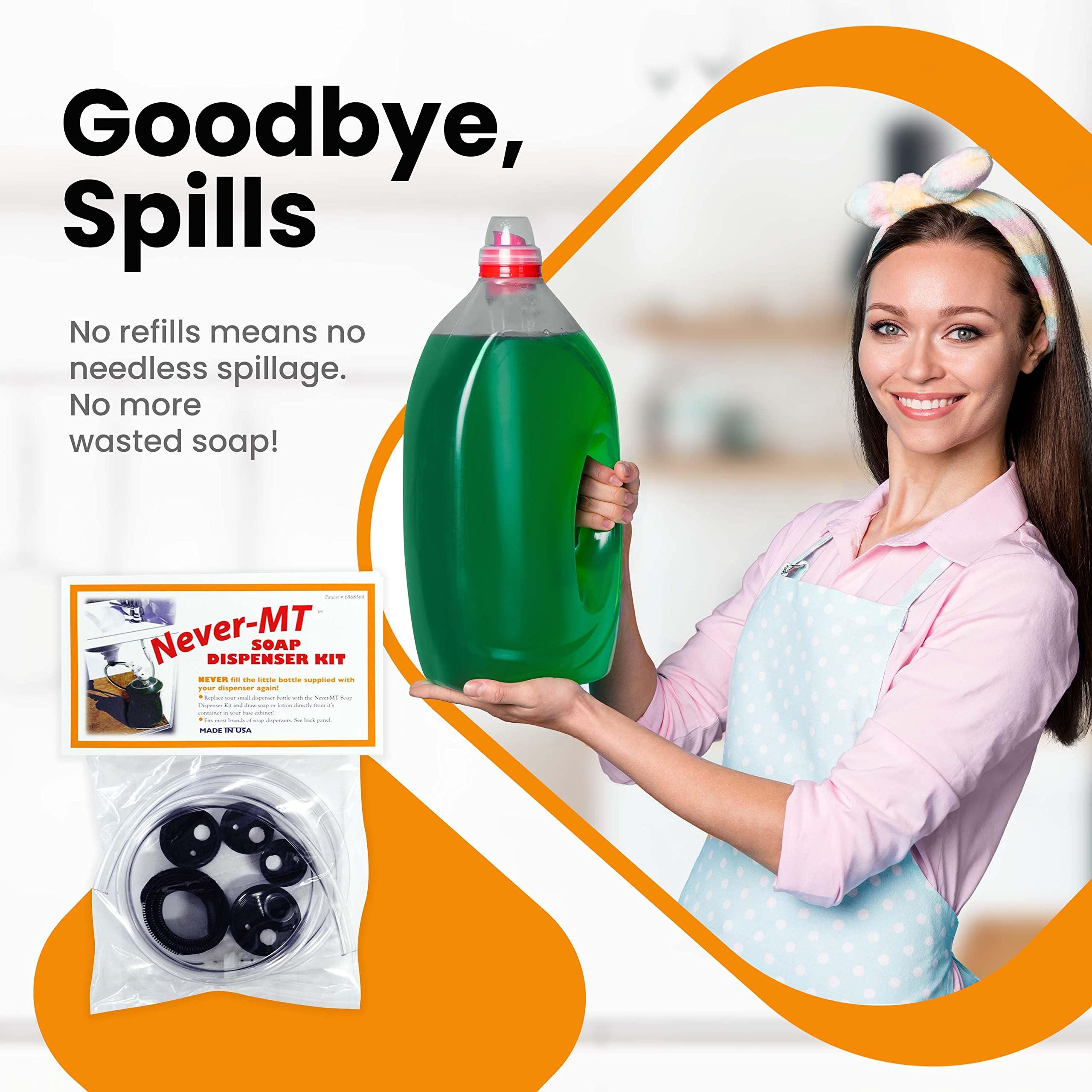 NEVER - MT Never - MT - The Original Soap Dispenser Conversion Kit - Made in The USA - Kitchen Sink Extension Tube Kit - Never Fill The Little Bottle Again!