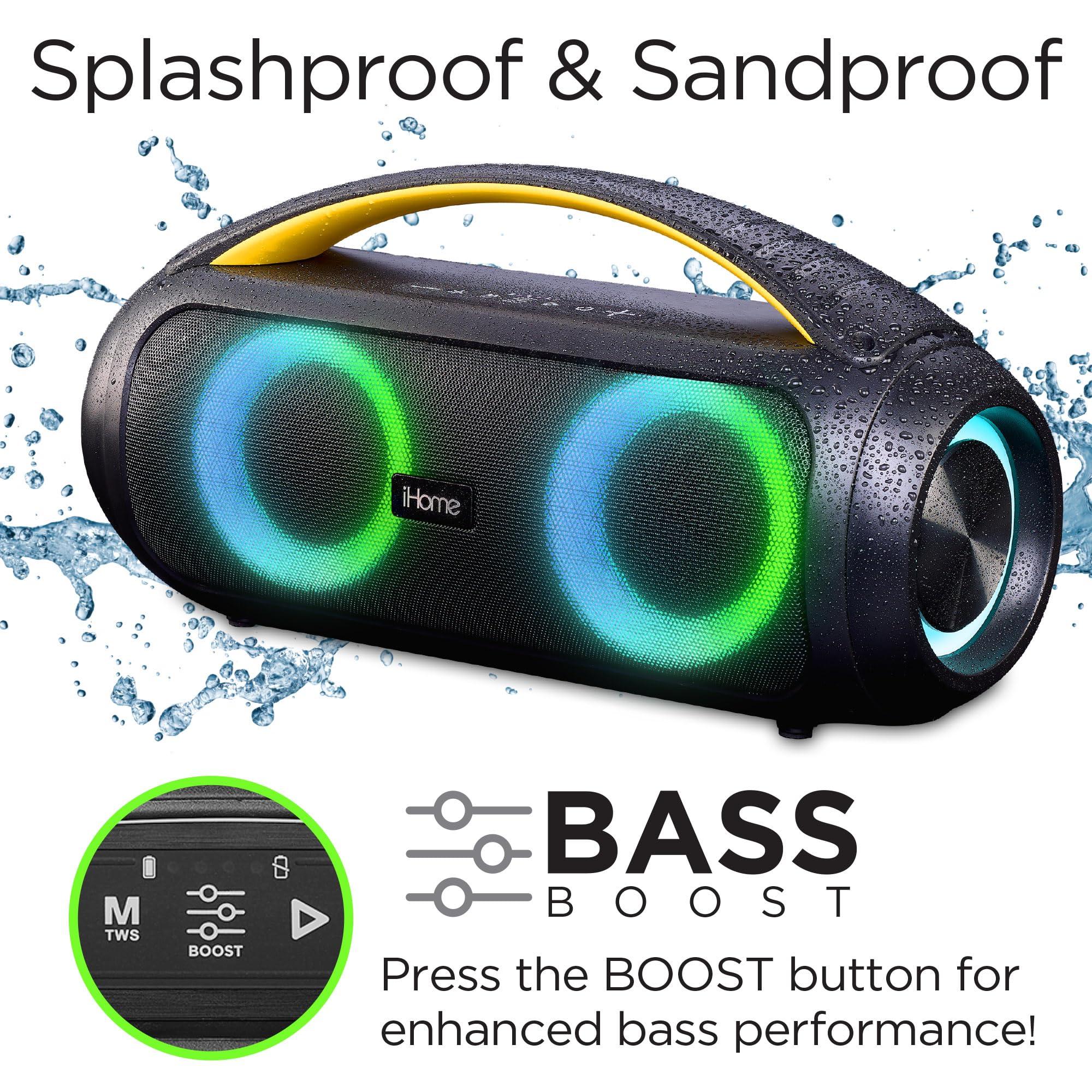 iHome iHome Bluetooth Speaker Boombox with FM Radio, Color Changing Lights and Remote Control, Splash-Proof Wireless Speaker is Portable and Rechargeable (iBT920B.EXv24)