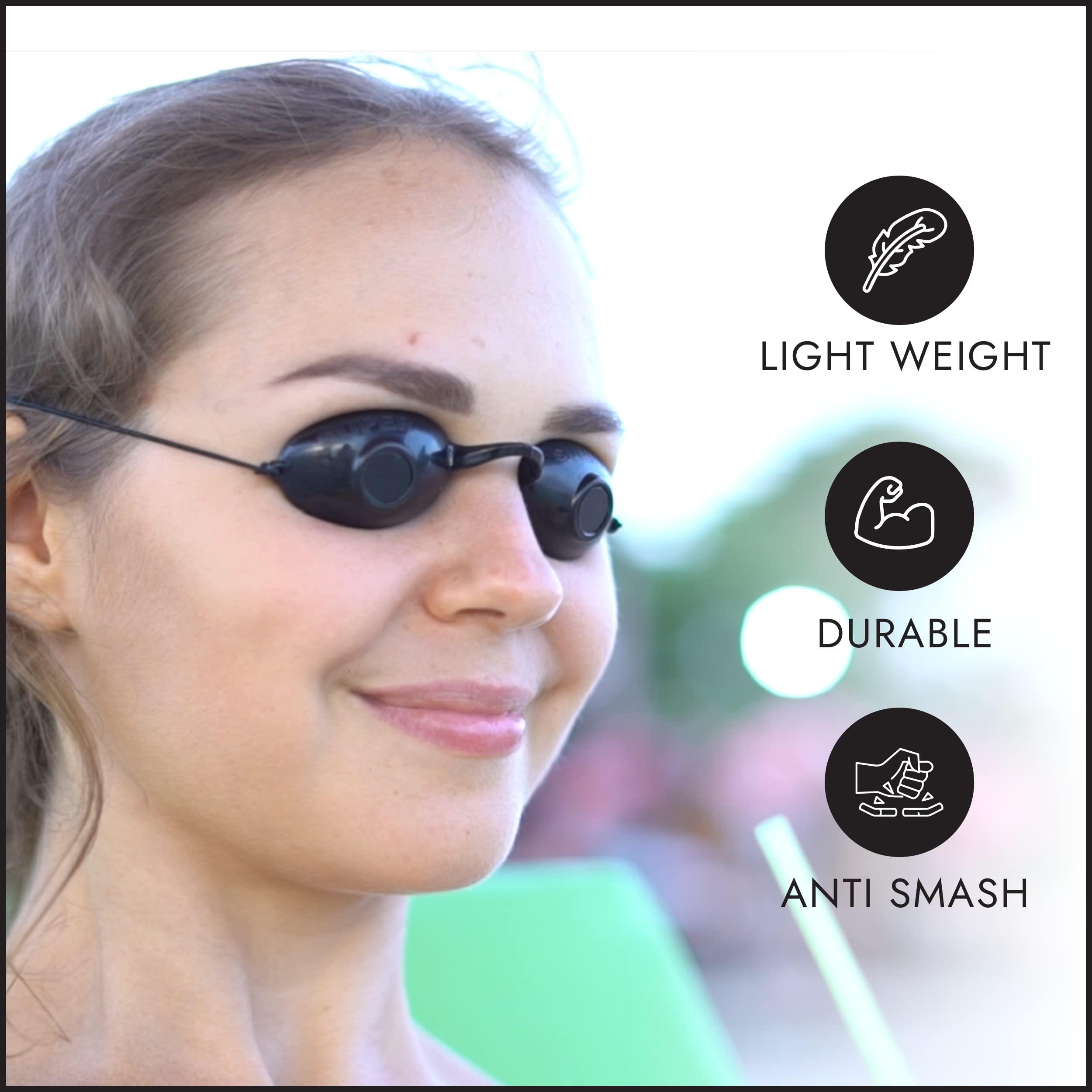 Super Sunnies Super Sunnies UV Eye Protection, FDA Compliant Individual Tanning Bed Goggles Eyeshields, Glasses, With a Clear Case/Box (Black)