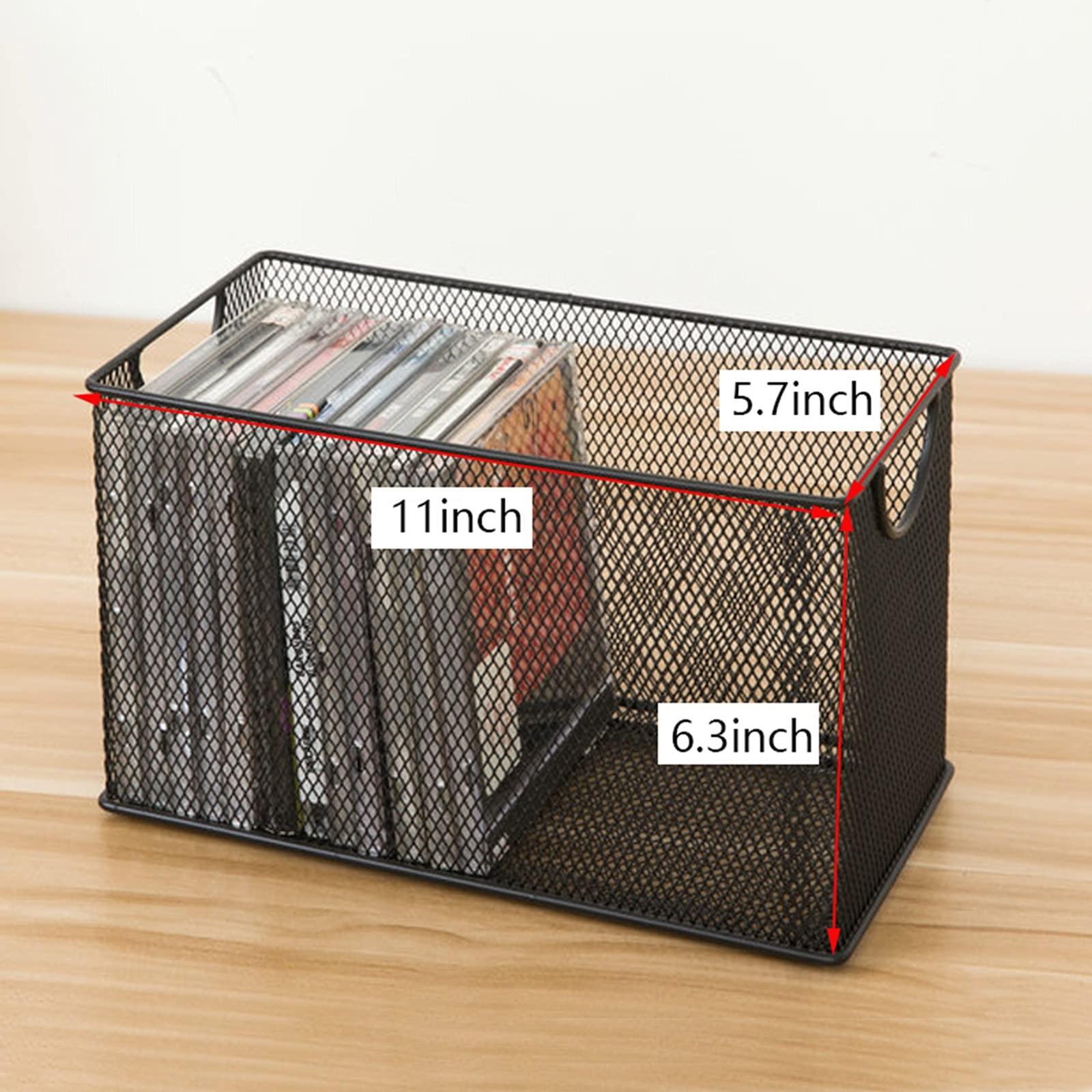 DCFV Metal Wrought Iron Metal Mesh CD Storage Boxes DVD/BluRay/Games Desktop Magazine Toy Household Debris Finishing Rack (Color : Black)
