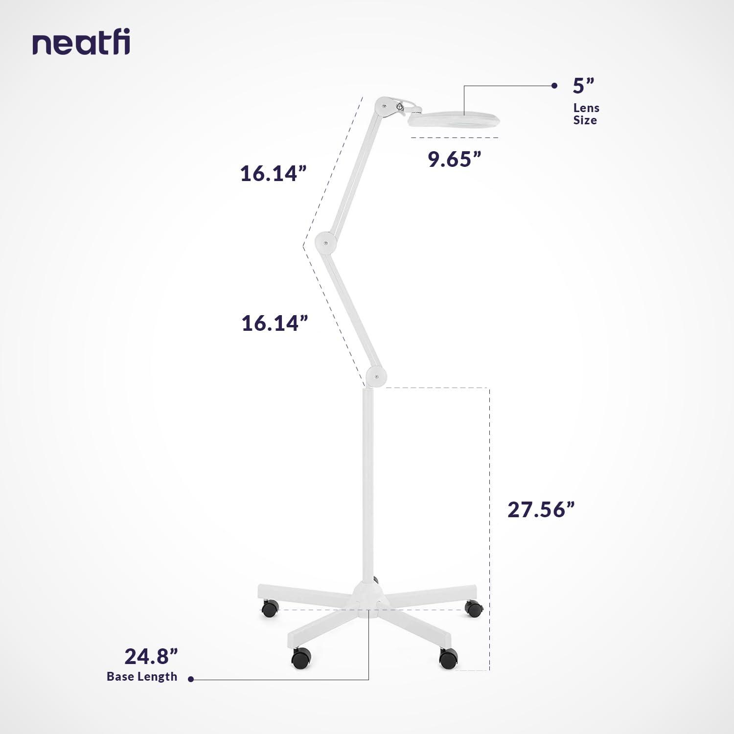 Neatfi Neatfi (New Model) Bifocals 1,200 Lumens LED Magnifying Floor Lamp with Rolling Base, 5 Diopter with 20 Diopter, Dimmable, Adjustable Arm (5 Inches, White)