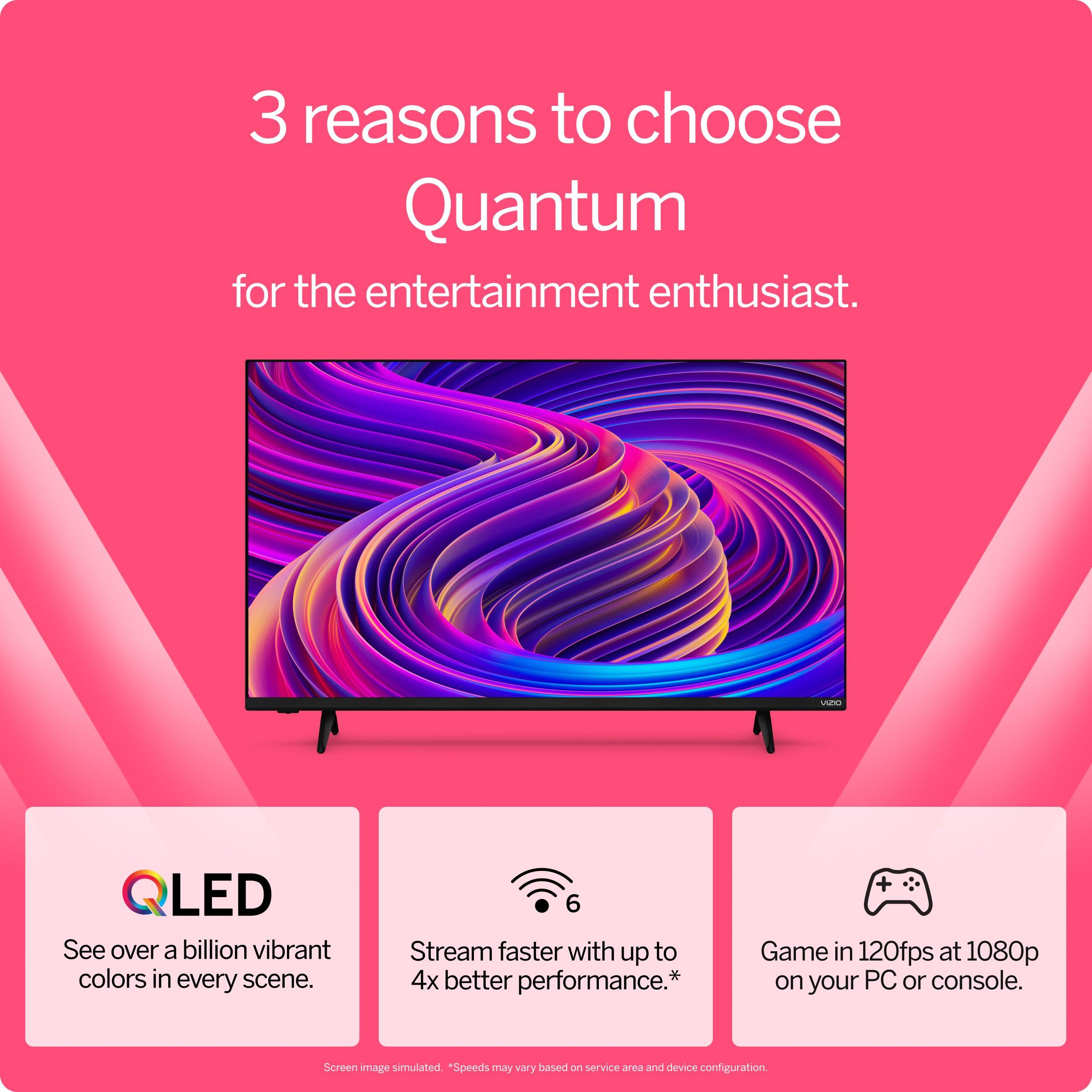 VIZIO VIZIO 43-inch Quantum 4K QLED HDR Smart TV w/Dolby Vision HDR, 120fps @1080p PC Gaming, WiFi 6, Bluetooth Headphone Capable, Apple AirPlay, Google Cast Built-in (VQD43M-0801, New)