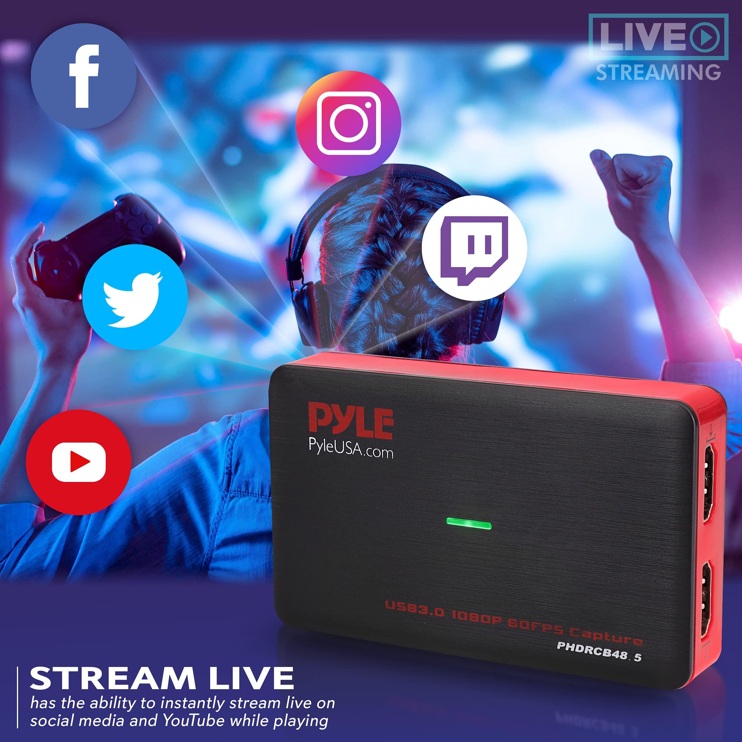 Pyle PyleUsa Video Game Capture Card Device with Video Recorder, HDMI Output, Full HD 1080P Live Streaming, USB, SD, PC, DVD, PS4, PS3, XBox One, XBox 360 and Wii - PHDRCB48