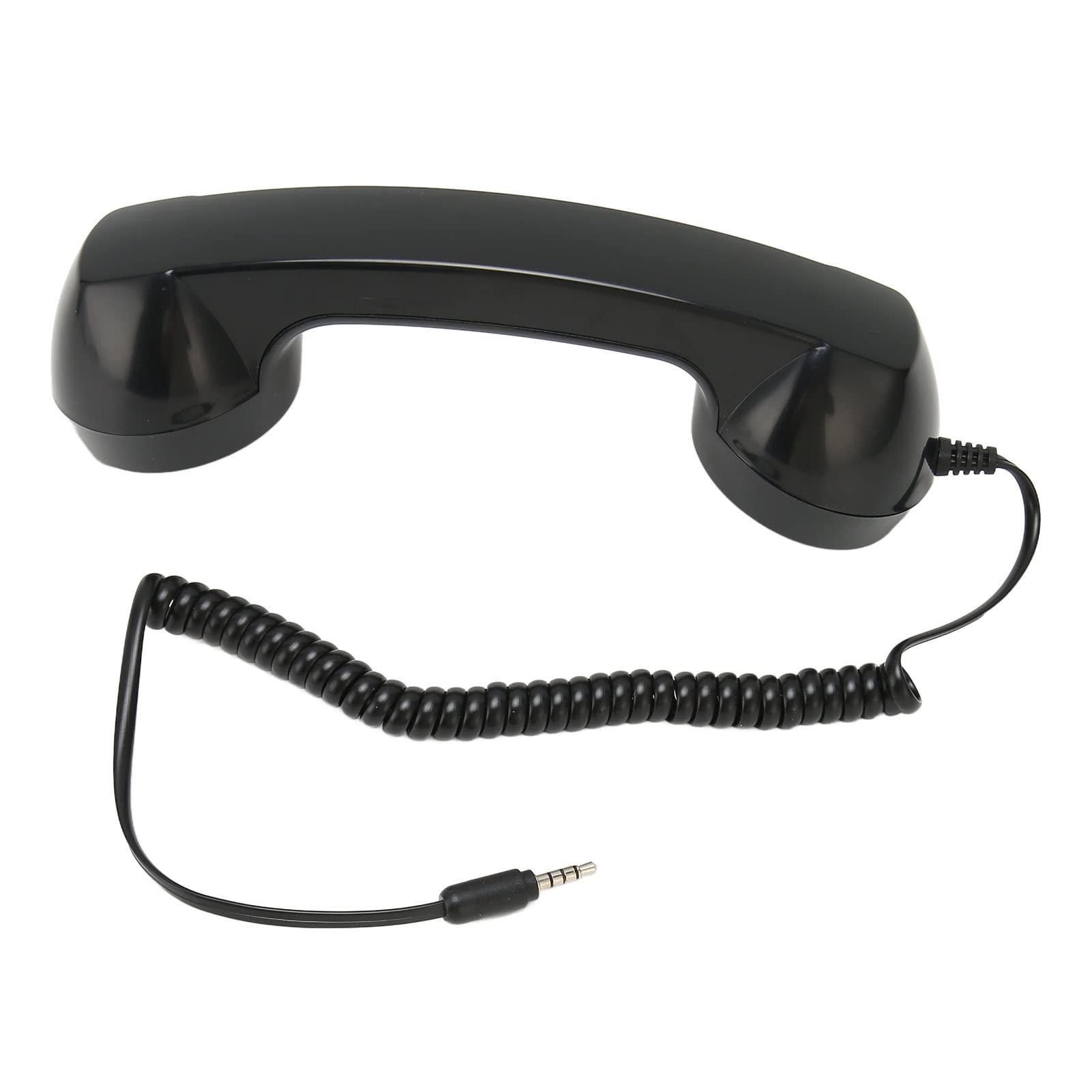 Goshyda Retro Phone Handset, Retro Vintage Telephone Handset Cell Phone Receiver Mic Microphone Speaker for Mobile Phones, Computers (Black with Adjustable Strap)