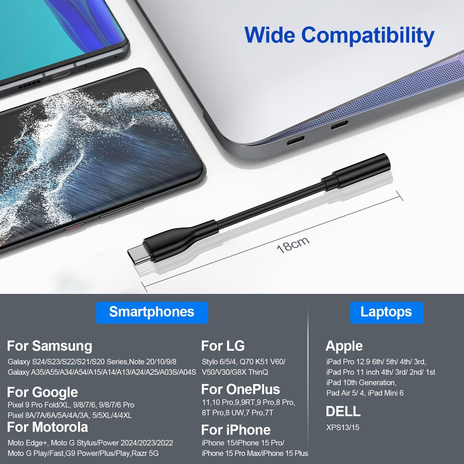 UorMe USB C to 3.5mm Headphone Adapter for Google Pixel 9 Pro XL Fold 8A 7A 6A 5A, 2Pack Type C Audio Adapter Headphone Jack Aux Cord for Samsung Galaxy A14 A15 A16 A54 A55 A53 S24 FE Ultra S23 S22 Plus