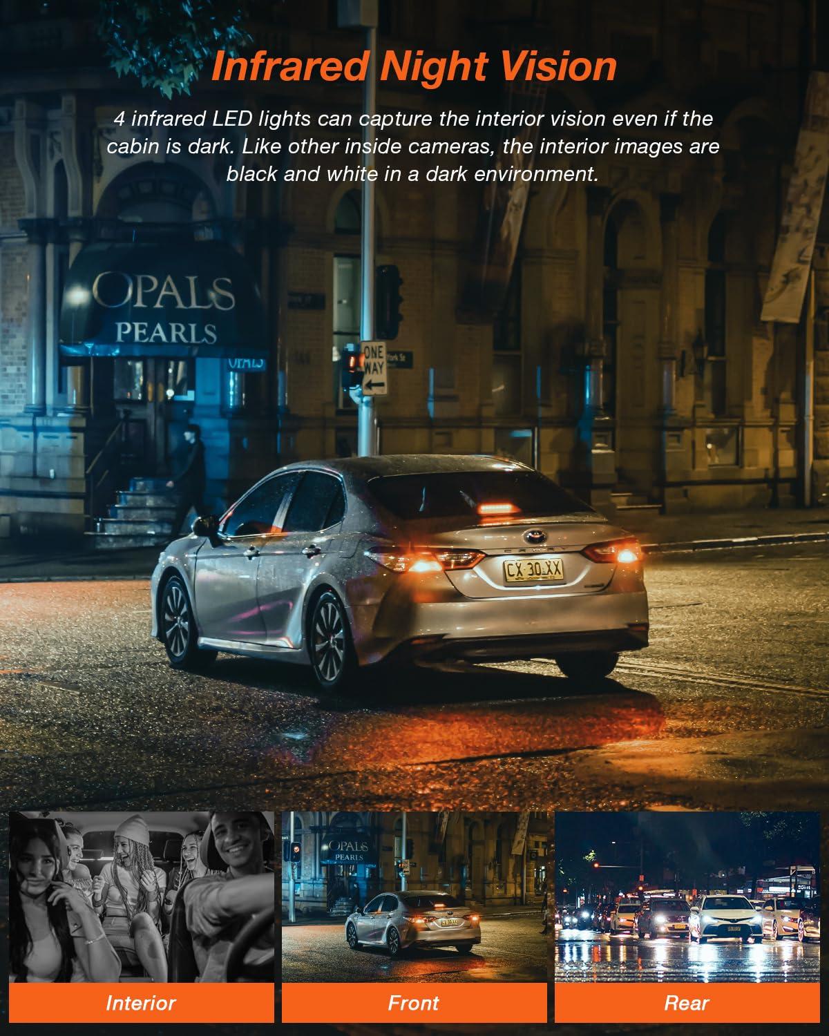 iZEEKER iZEEKER 3 Channel Dash Cam Front and Rear Inside, 2K Single, 1080P Triple Dash Camera for Cars with MicroSD Card, Infrared Night Vision for Taxi Driver, Accident Record, Loop Recording, Parking Mode