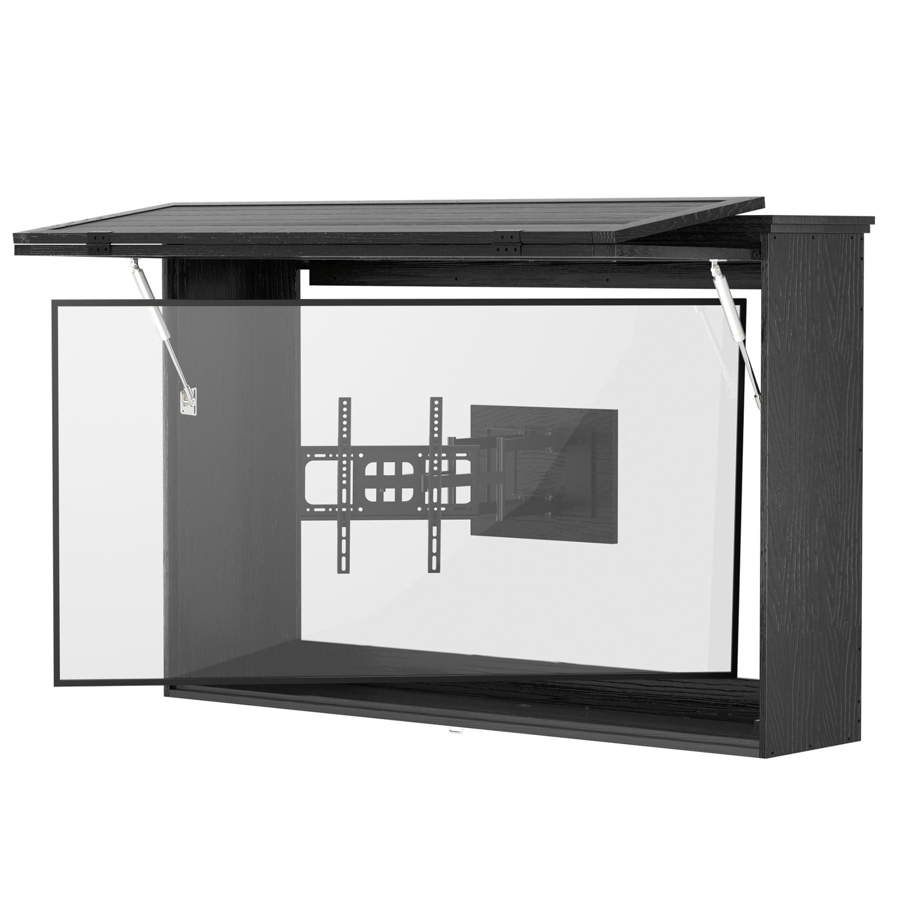 GDLF GDLF Outdoor TV Enclosure, 55-Inch Solid Wood Weatherproof TV Cover with Premium Dual-Arm Mount (Fits 44-55 inch), Black