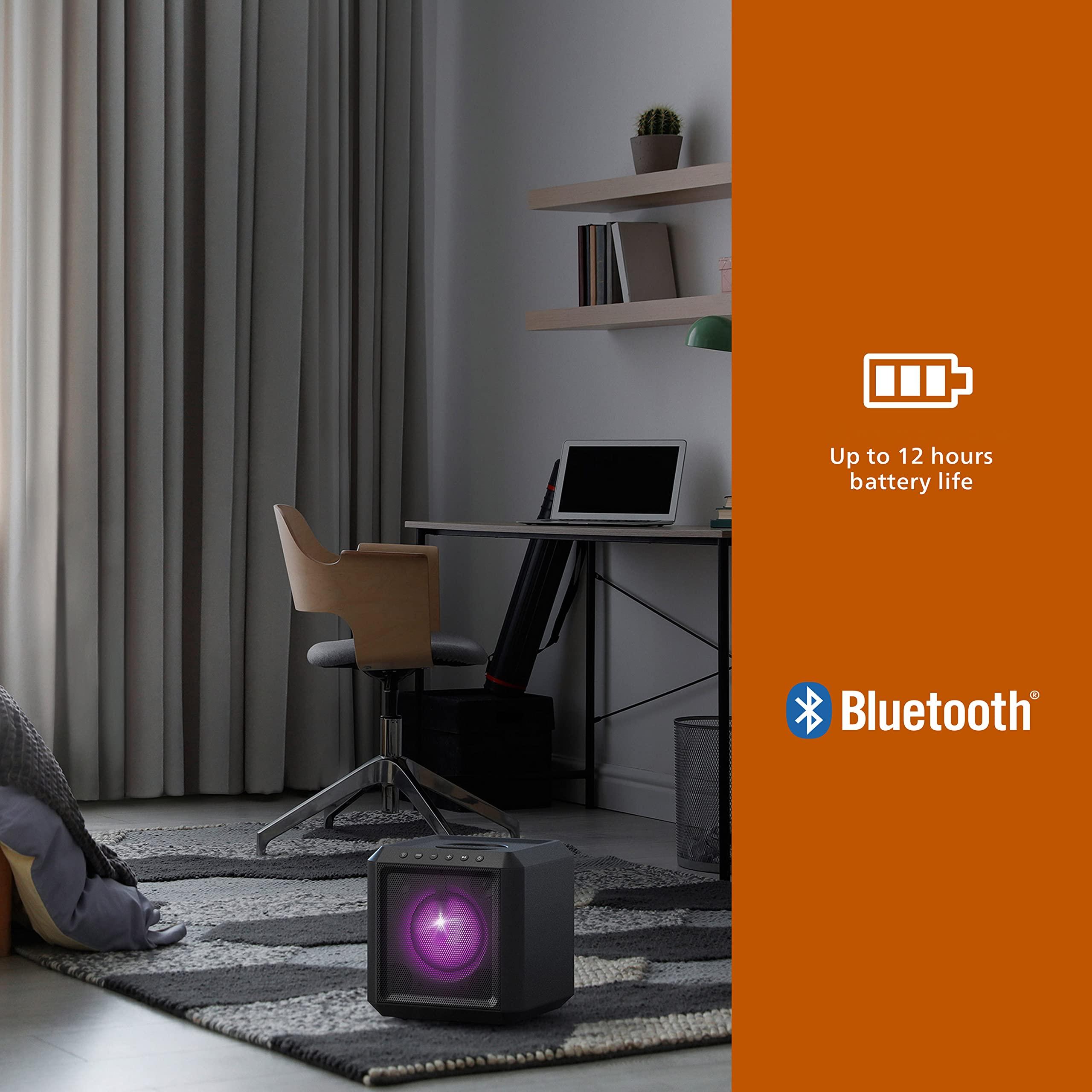 PHILIPS PHILIPS X4207 Bluetooth Party Cube Speaker with Flashing Party Lights - Link up to 50 Speakers, Black