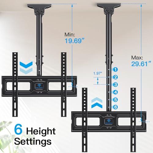 PERLESMITH PERLESMITH Ceiling TV Mount for 26-65 inch Flat Screen Displays, Hanging Adjustable Ceiling TV Bracket Fits Most LCD LED OLED 4K TVs, Pole Ceiling Mount Holds up to 110lbs, Max VESA 400x400mm, PSCM2