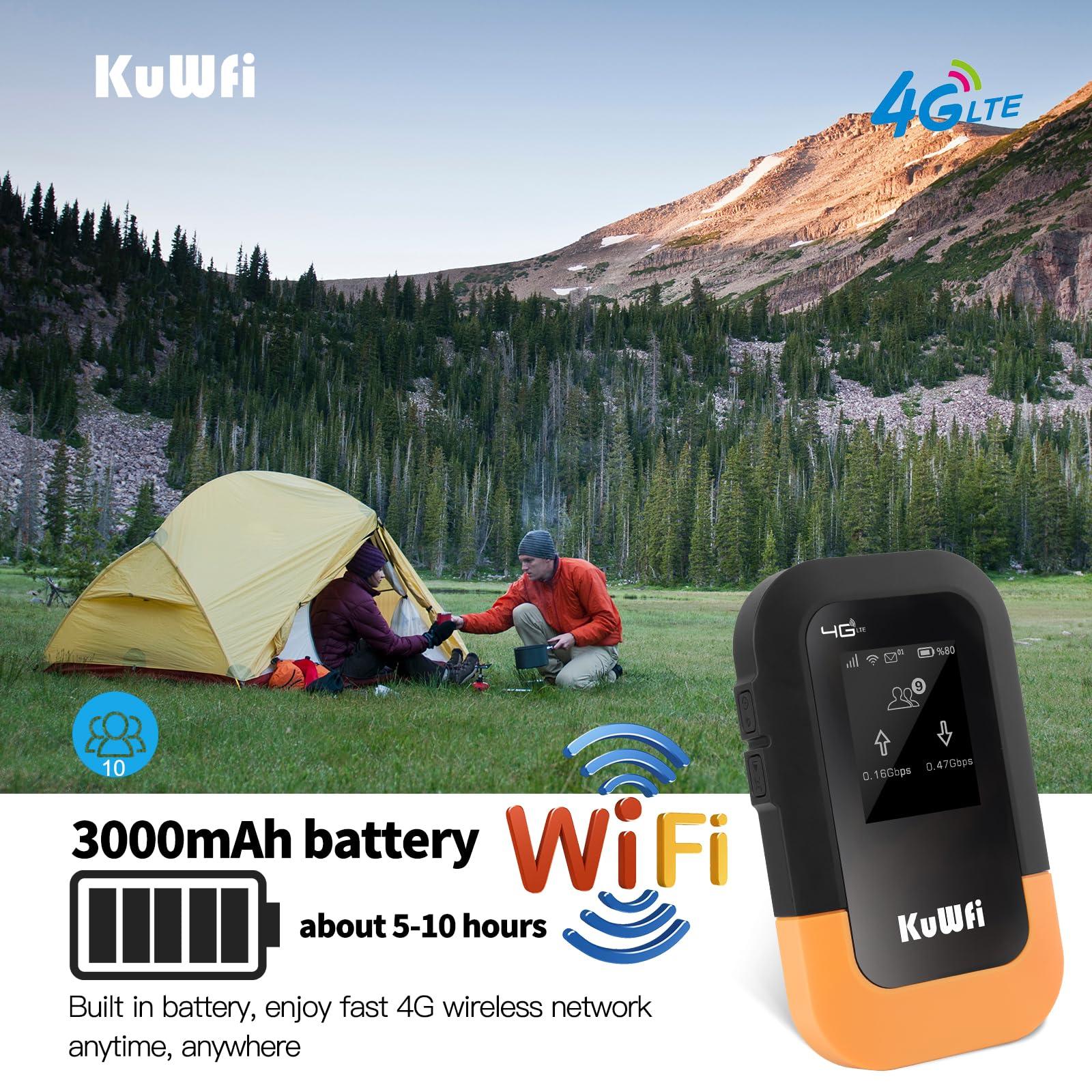 KuWFi KuWFi 4G LTE WiFi Mobile Hotspot Device, 150Mbps WiFi Hotspot Portable Travel Router Includes 2G Data, Portable WiFi Hotspot for Travel Support 10 Devices, AT&T T-Mobile, B2/B4/B5/B12/B13/B66