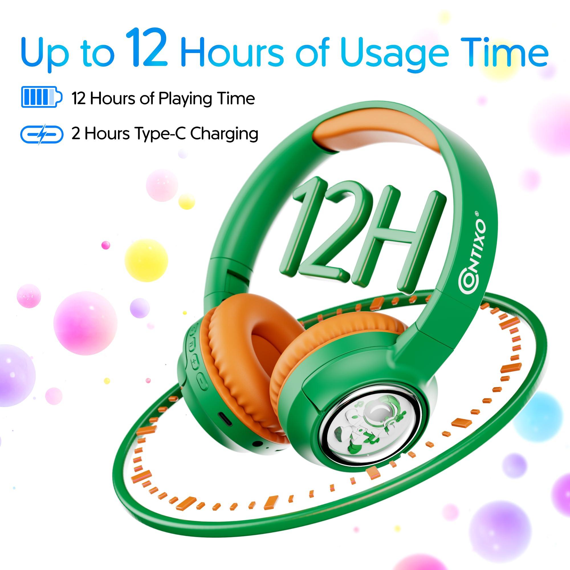 Contixo Contixo - Kids Bluetooth Headphones - Wireless & Wired Over-Ear - 85/94dB Volume Limiting - LED Lights, Foldable, Adjustable Headband, Mic - Lightweight Noise-Limiting Design for Boys & Girls - Green