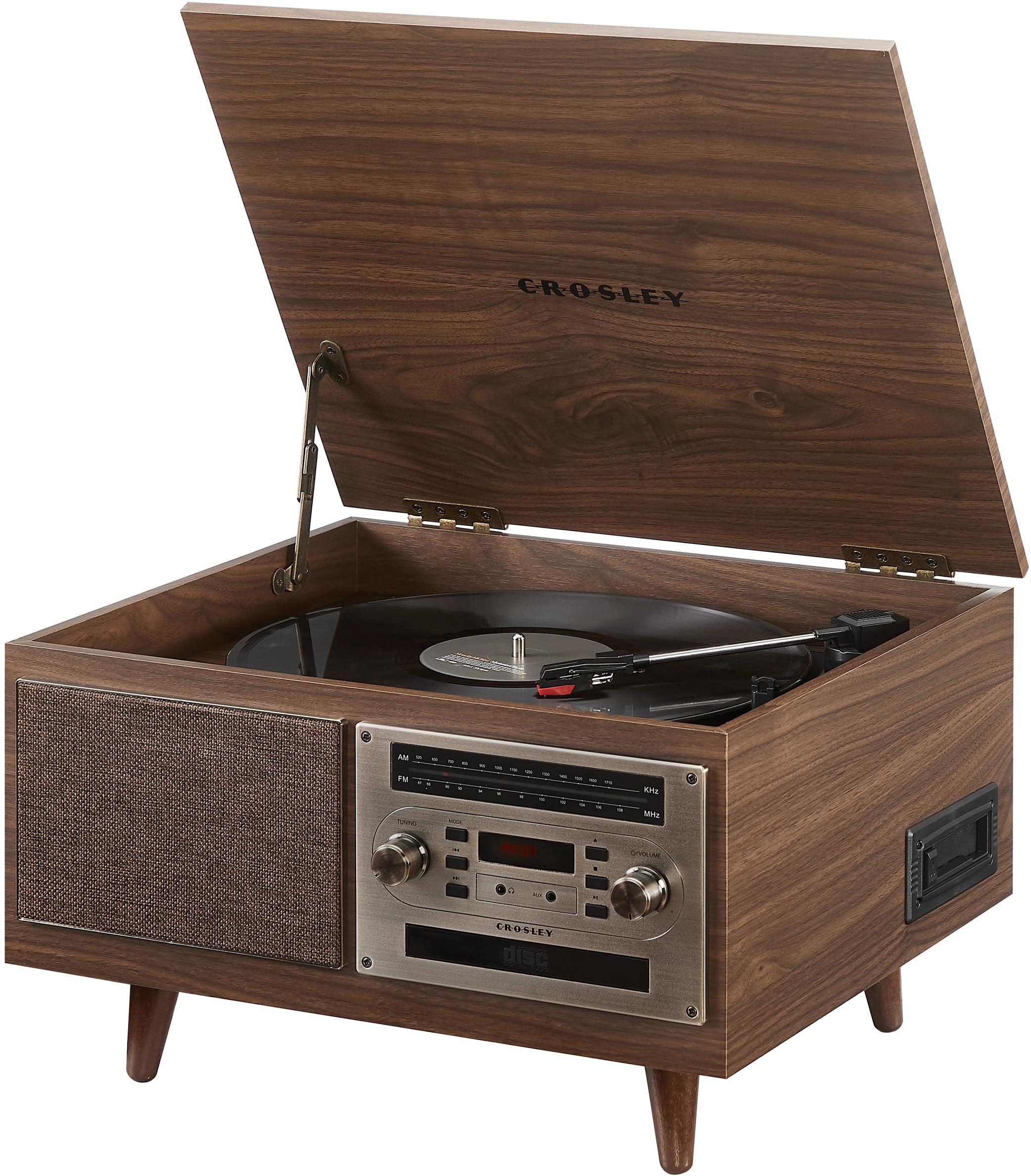 Crosley Crosley CR7023A-WA Serenade 8-in-1 Vinyl Record Player with 3-Speed Turntable, Bluetooth, AM/FM Radio, CD, Cassette, and Aux-in, Walnut