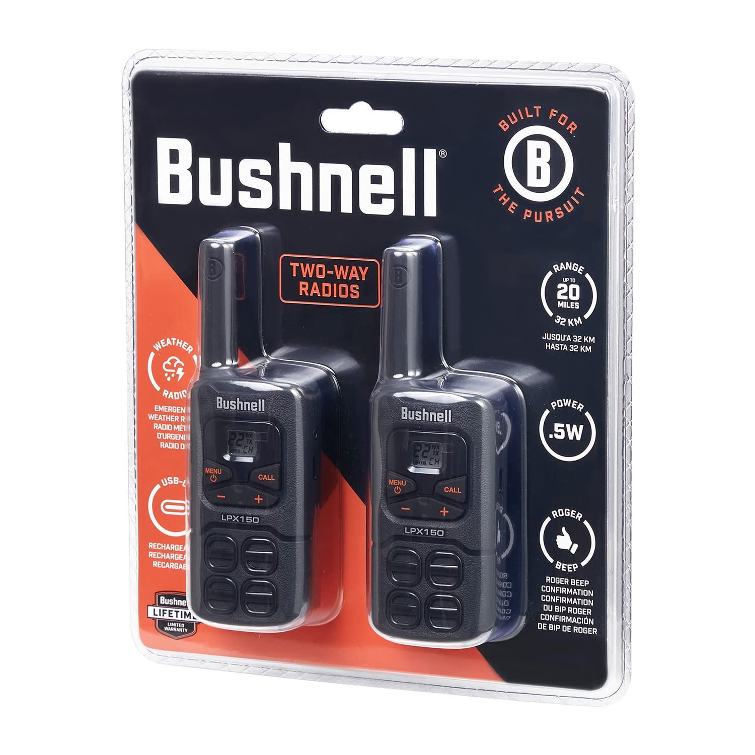 Bushnell Bushnell LPX150 Walkie Talkie Radio - Reliable Quality, Rugged Design, 0.5W Power for 20 Miles of Range, Two Way Radios Equipped for Wherever Life Takes You (2 Pack)