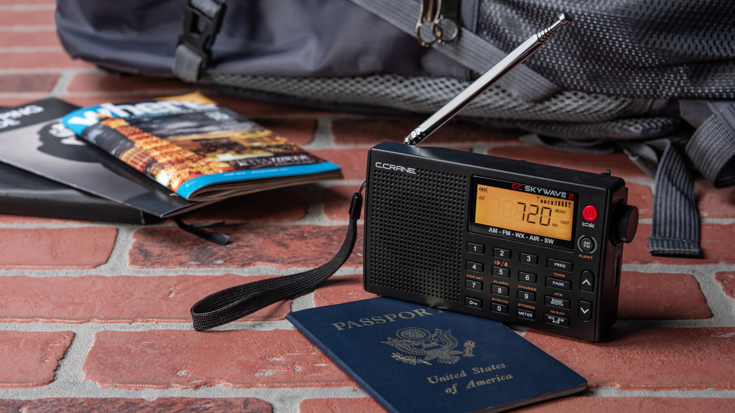 C.Crane C. Crane CC Skywave 2 AM, FM, Shortwave, NOAA Weather + Alert, VHF Aviation Band, Small Battery-Operated Portable Travel Radio with Clock and Alarm