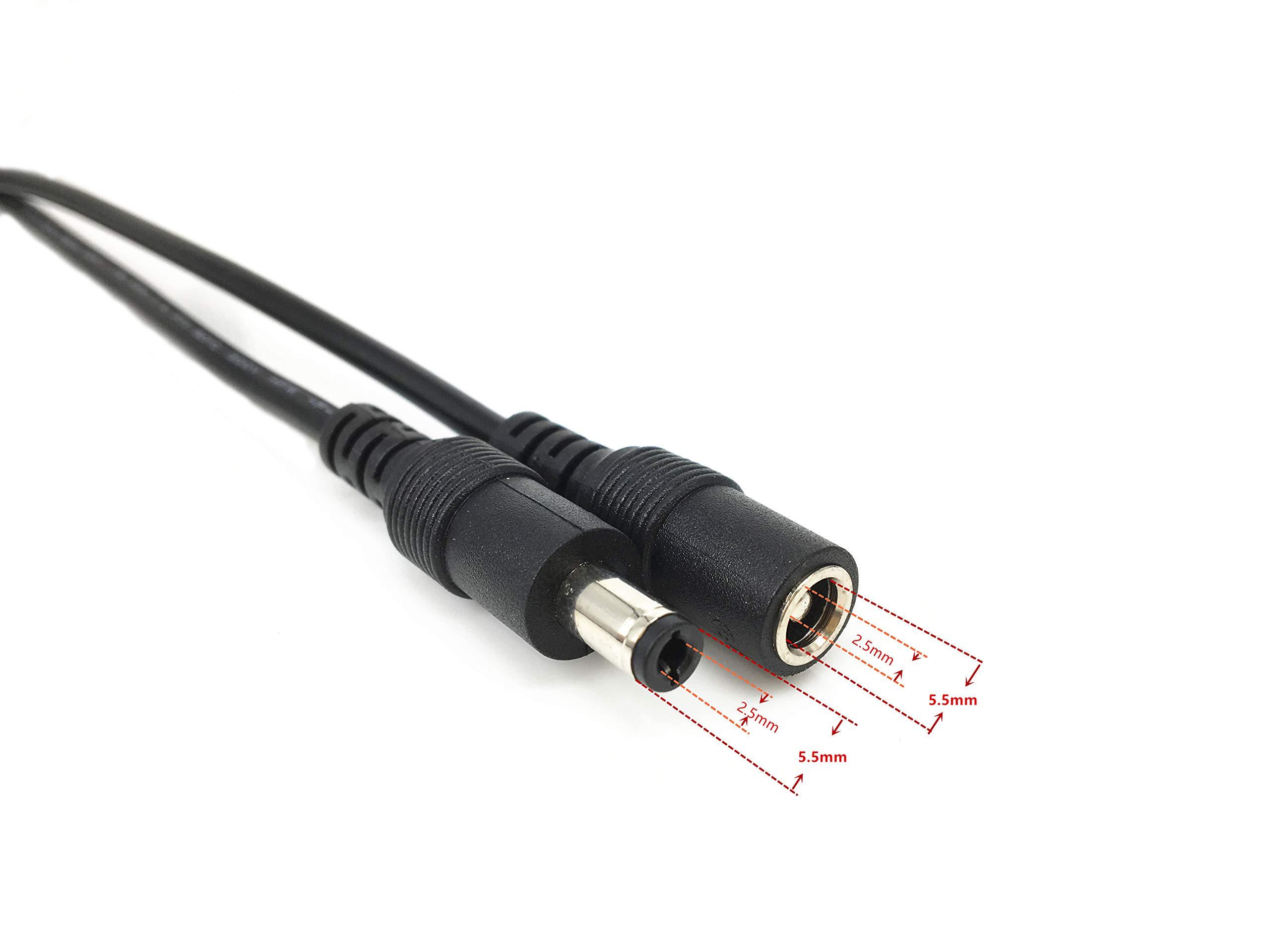 HUALAND 2pcs 16.4ft Black 5.5mm x 2.5mm DC Plug Extension Cable DC Extension Cable Cord 12V 5.5mm x 2.5mm Barrel Male Plug Connector