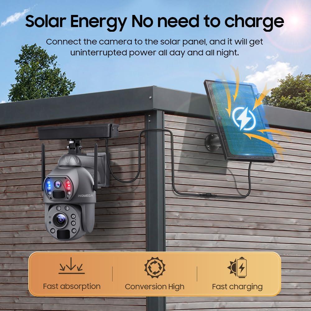 INQMEGA INQMEGA Metal 20X Optical Zoom 6MP Dual-Lens Security Solar Cameras, 4G Cellular 20000mA Battery Powered Camera with 10W Solar Panel, PIR Motion Detection, Color Night Vision, Include 4G Card