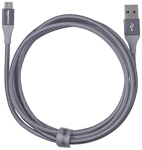 Amazon Basics Amazon Basics Micro USB to USB-A 2.0 Fast Charging Cable, Nylon Braided Cord, 480Mbps Transfer Speed, 6 Foot, Dark Gray