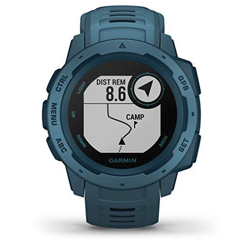 Garmin Garmin Instinct, Rugged Outdoor Watch with GPS, Features GLONASS and Galileo, Heart Rate Monitoring and 3-Axis Compass, Lakeside Blue (Renewed)