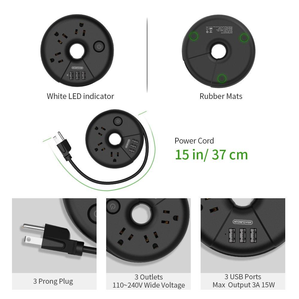 NTONPOWER NTONPOWER Travel Power Strip Bundle, 3 Outlets 3 USB Portable Power Strip with 15 inch Short Cord and 4 Outlets 3 USB with with 4ft Short Cordfor Office, Home, Hotels, Dorm Room, Nightstand