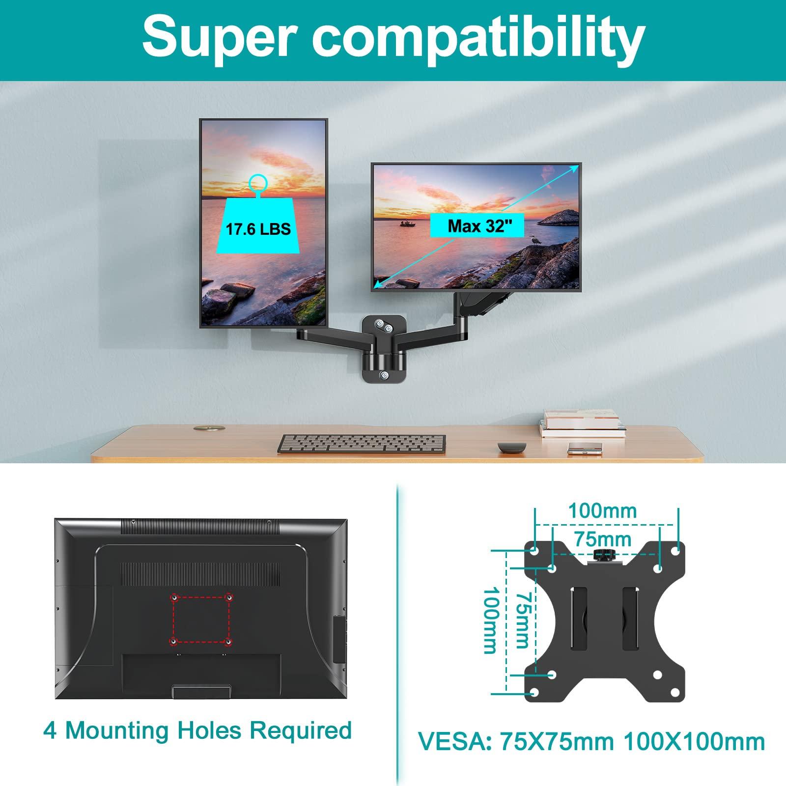 MOUNT PRO MOUNT PRO Dual Monitor Wall Mount for 13 to 32 Inch Computer Screens and Universal Non-VESA Monitor Mount Adapter