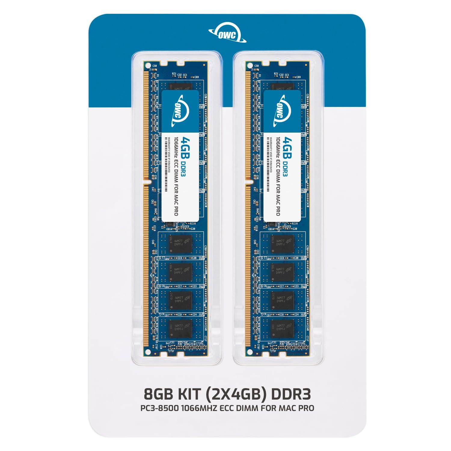 OWC OWC 8GB (2x4GB) DDR3 ECC Unbuffered CL7 PC3-8500 1066MHz SDRAM Memory Ram Upgrade Module Compatible with 2009-2010 Mac Pro Nehalem, Xserve 2009 (OWC85MP3W4M08GK)