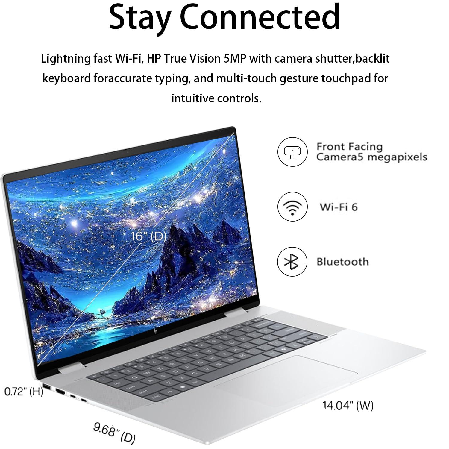 HP HP Envy X360 16" Ultra 7 AI Convertible 2-in-1 Laptop, 16" FHD+ Touchscreen, Intel Ultra 7 155U (Beats Intel i7-1355U), 16GB RAM, 512GB SSD Stylus Pen, Wi-Fi 6, Windows 11 Home, Silver