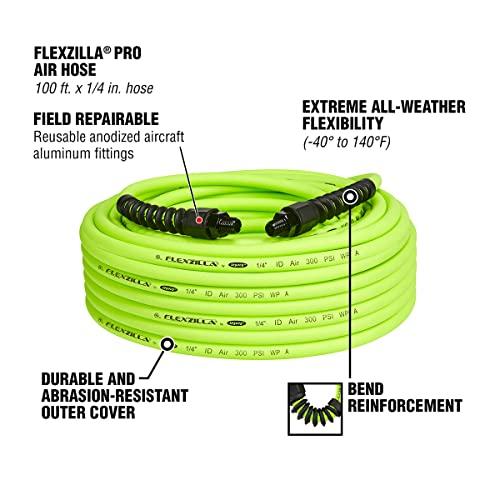 Flexzilla Pro Flexzilla Pro Air Hose, 1/4 in. x 100 ft., Heavy Duty, Lightweight, Hybrid, ZillaGreen - HFZP14100YW2