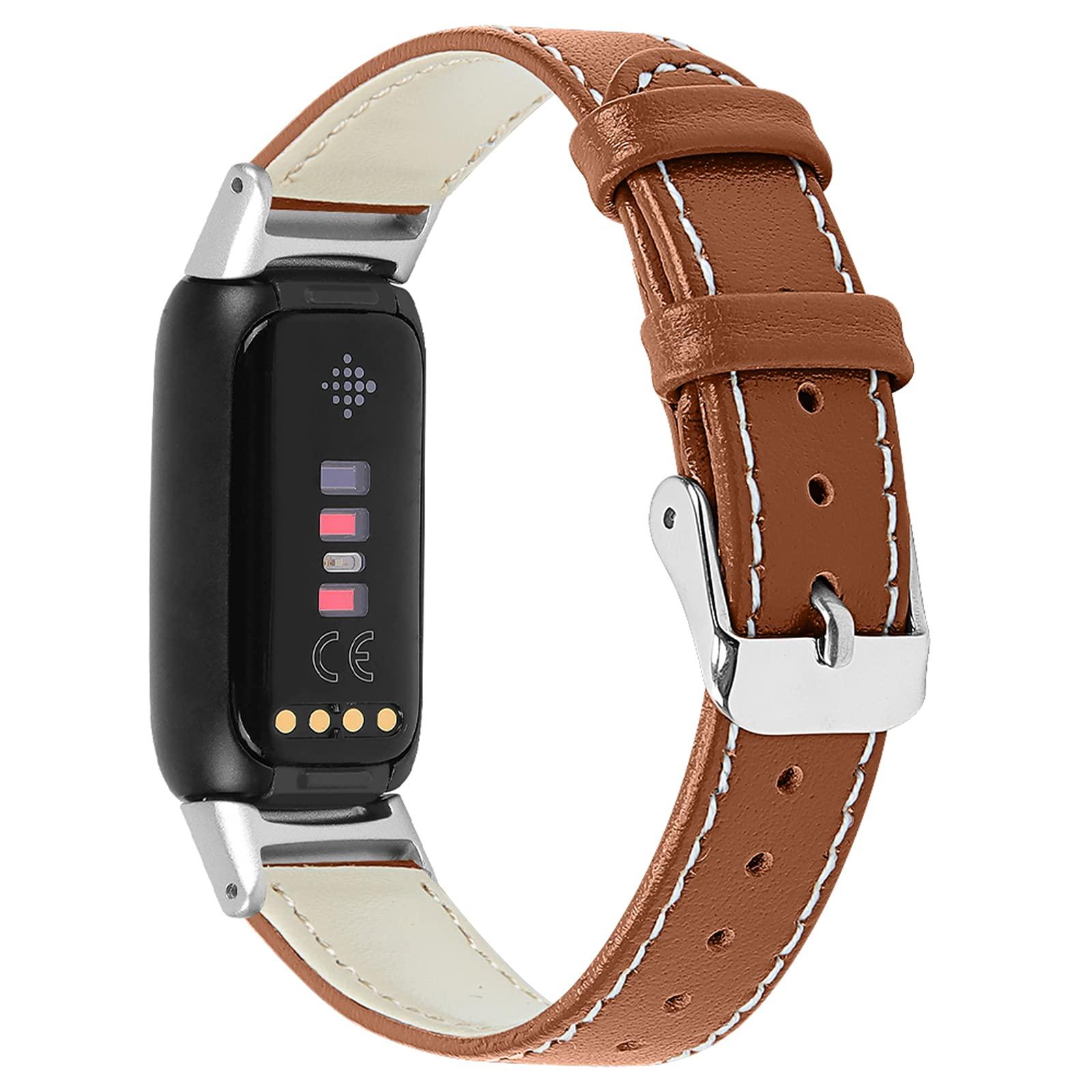 Bangyee Compatible with Fitbit Luxe/Fitbit Luxe Special Edition Bands for Women Men, Feminine Leather Replacement Watch Band Straps Wristbands Bracelet for Fitbit Luxe Fitness and Wellness Tracker (Brown)