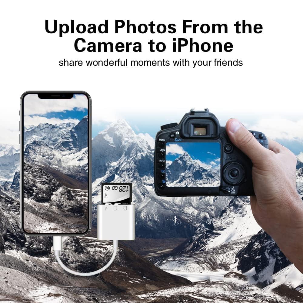 SUNTRSI SD Card Reader for iPhone iPad,Micro SD Card Reader Memory Card Reader Plug and Play Trail Camera SD Card Adapter,Simultaneous Charging and Reading