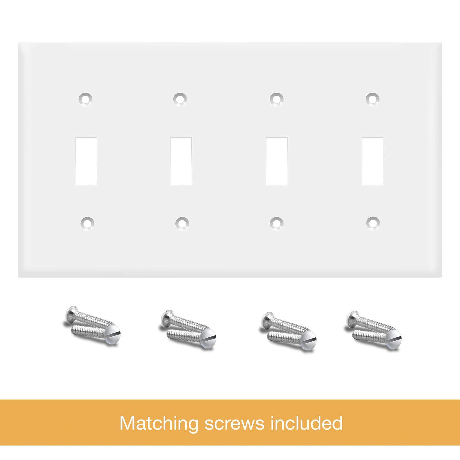 ENERLITES ENERLITES Quad Light Switch Wall Plate, Standard Size 4-Gang 4.50\" x 8.19\", Unbreakable Polycarbonate Thermoplastic, 8814-W, White