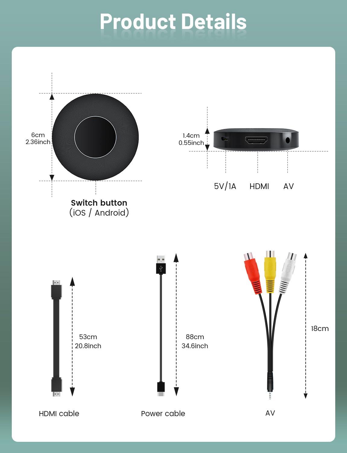 nohzio NOHZIO Wireless HDMI Display Dongle Adapter,No Need Any APP,No Setup, Streaming Video/Audio from Laptop,Tablet, PC, Smartphone to HDTV/Projector/Monitor, Support Android, iOS, Windows and MacOS