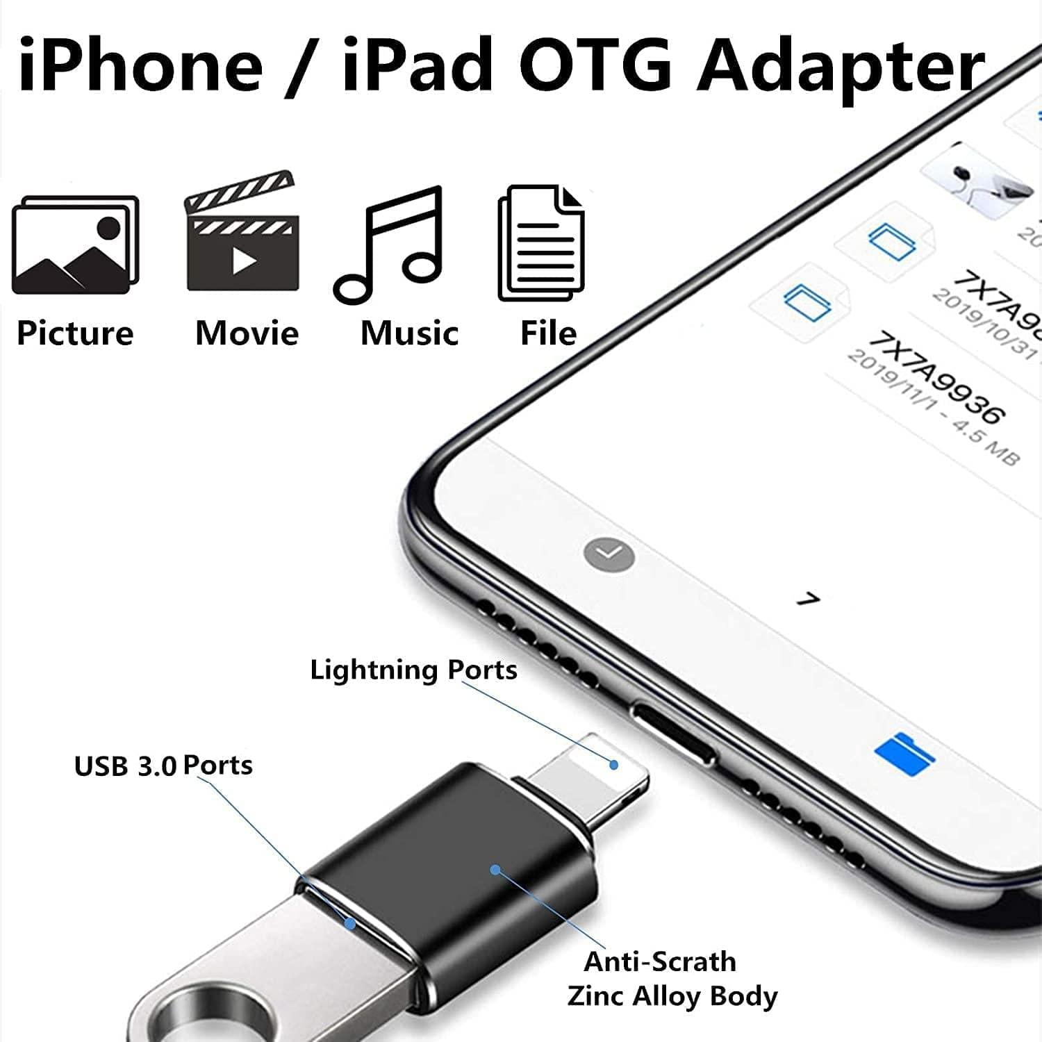 PAINICA Lightning Male to USB3.0 Female Adapter OTG Cable [Apple MFi Certified]PAINICA USB OTG Data Sync Converter for iPhone/iPad/iPod Support Camera Card Reader, Mouse, Keyboard, Hubs, Connect U Disk-Black