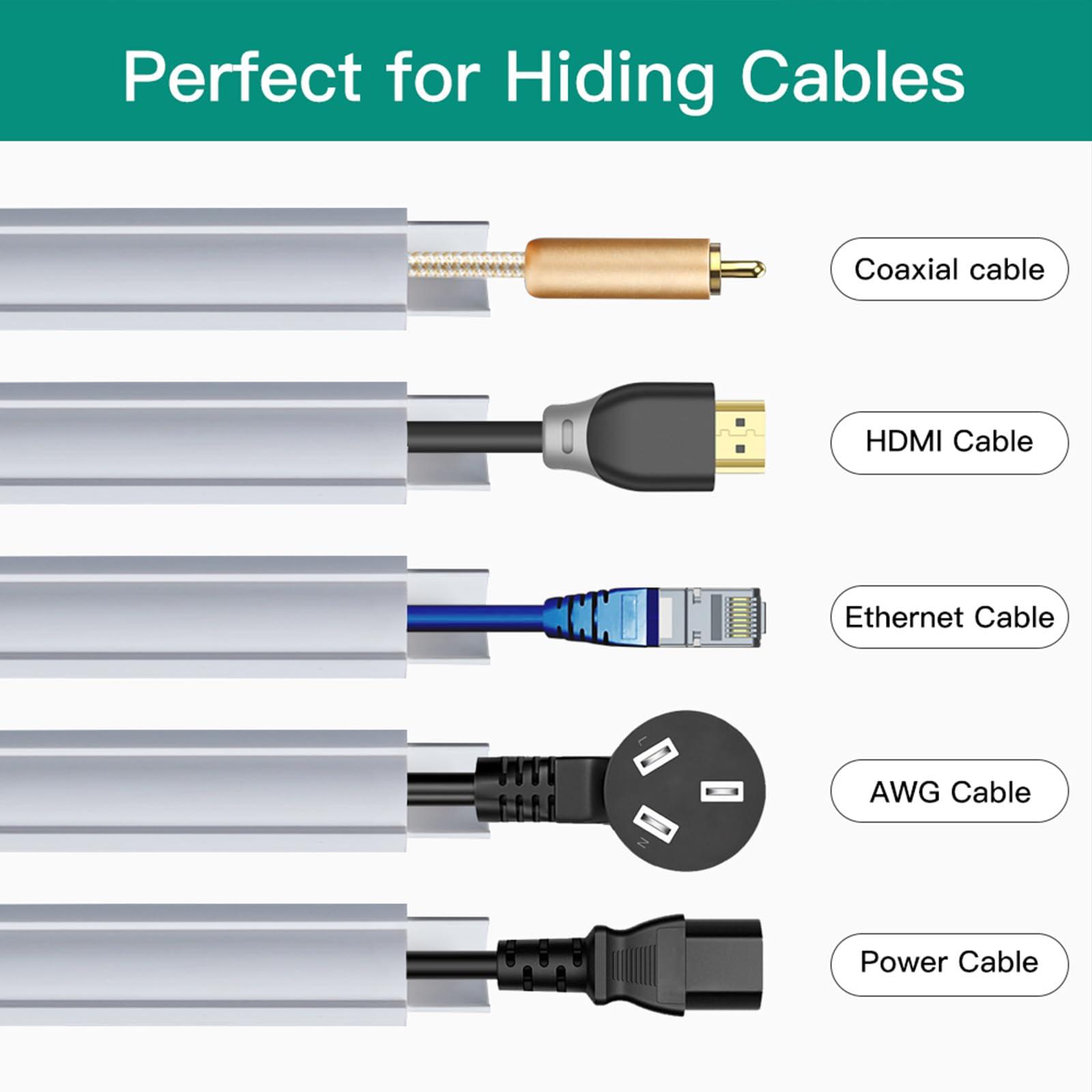 ZGYZJM Corner Cable Hider,125.6in Corner Cable Concealer,Paintable Cord Cover on Wall,Corner Cable Management Kit,Cord Hider Wire Concealer,Cable Cover Raceway for Floor Baseboard,Ceiling,8XL15.7in,White