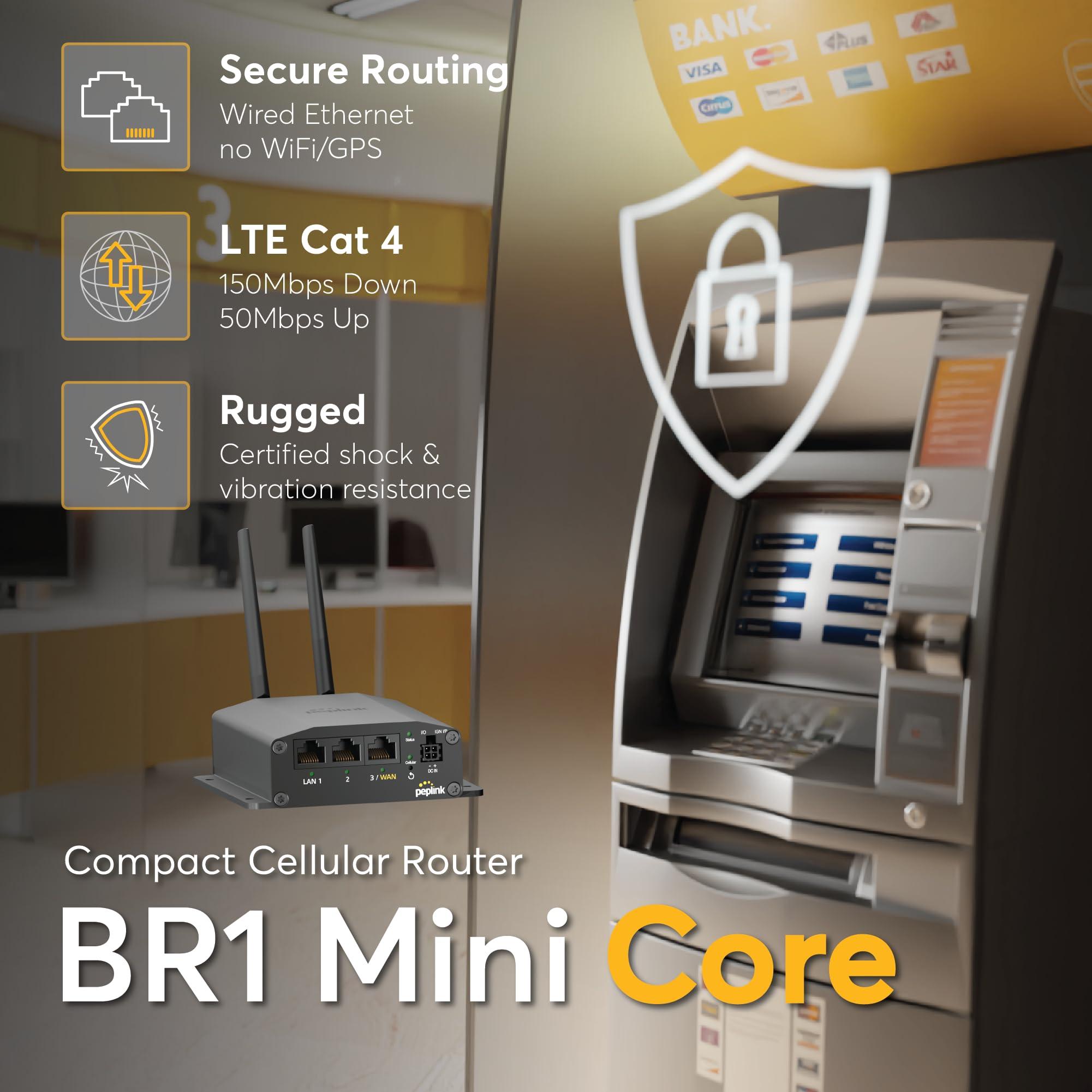 Peplink Peplink Cellular Router MAX BR1 Mini Core | High Speed 150Mbps Single Cellular LTE Computer Modem with Gigabit Ethernet WAN, 2x SMA Cellular Antennas | Redundant SIM Slots | Designed for Security