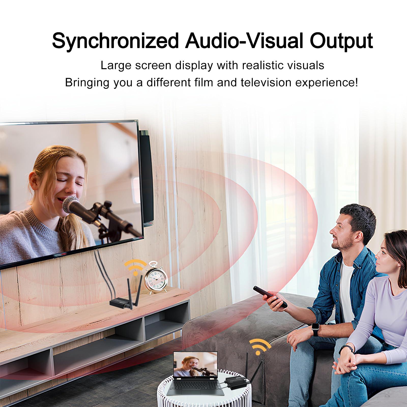 RIJER RIJER Wireless HDMI transmitter and Receiver 4k decoding, One Transmitter and four Receivers, Long Range Wireless Transmission 656FT/200M,Plug-Play, 2.4/5.8G for PC/Laptop/TV to Monitor/Projector/HDTV