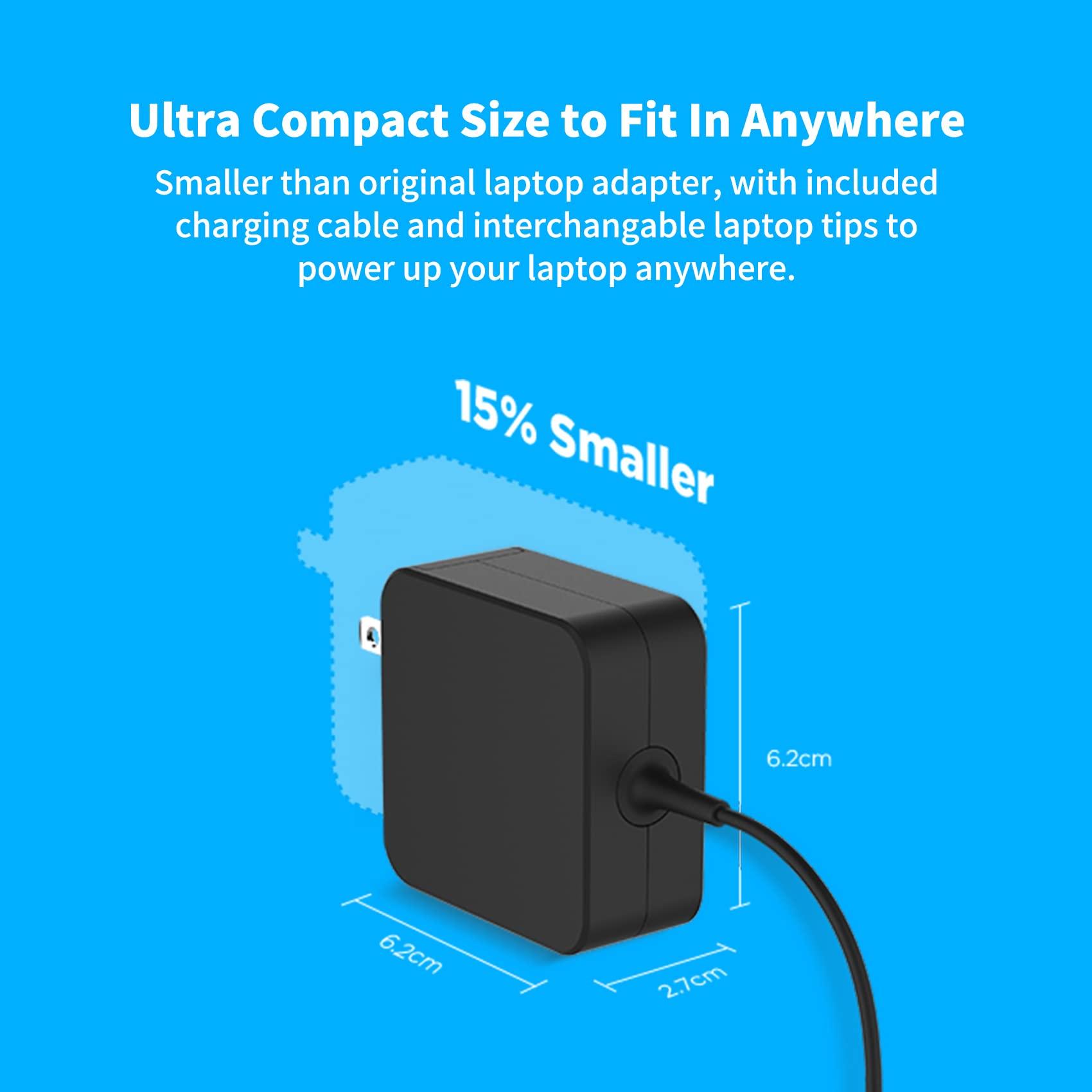 Innergie Innergie 65U 65W Universal Laptop Charger Power Adapter - Compatible with Acer/MSI/ASUS/Lenovo/HP/Windows PC Notebooks 2.3m Built in Cable with Tips, UL & IEC 62368-1 Certified (Delta Electronics)