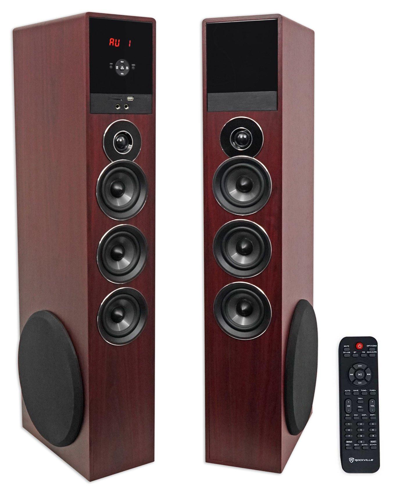 Rockville Rockville (1 TM150C Cherry Powered Home Theater Tower Speakers 10" Sub/Bluetooth/USB Bundle with (1) Mini WiFi Music Player Wireless Audio Streaming Multiroom Stereo Receiver (2 Items)