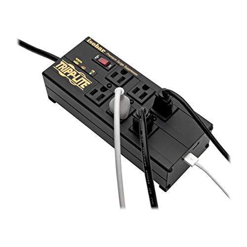 Tripp Lite Tripp Lite Isobar 6 Outlet Surge Protector Power Strip with 2 USB Charging Ports,10ft Long Cord,Right-Angle Plug, Metal, 3840 Joules,Lifetime Limited Warranty & $50K Insurance (IBAR6ULTRAUSBB)Black