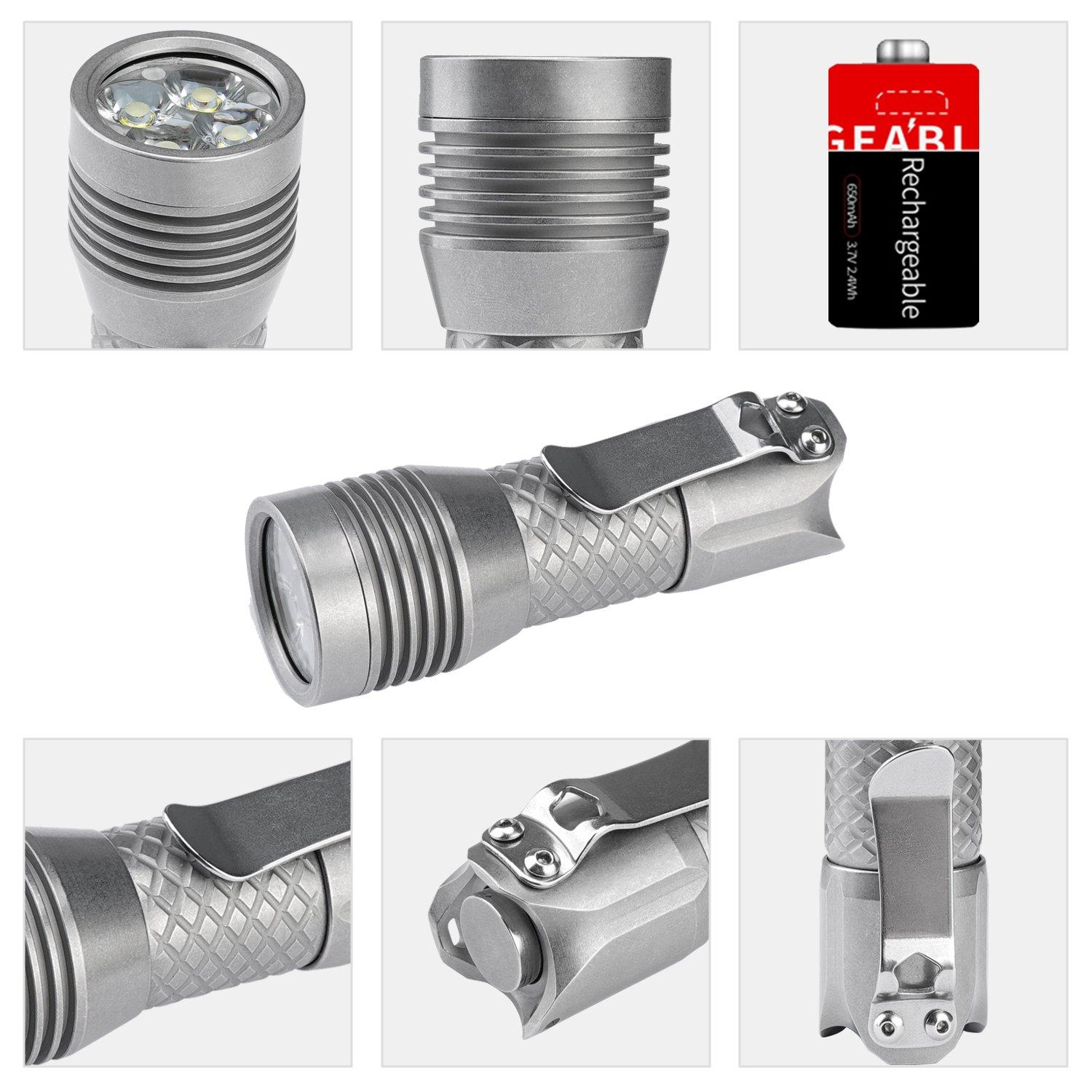 MecArmy MecArmy PS16 Stainless Steel Ultra Bright Flashlight, 2000 Lumens with 4 XP-G2 LEDs Super Long Lasting USB Rechargeable Handheld EDC Compact Flashlight for Everyday Carry (Stonewashed)