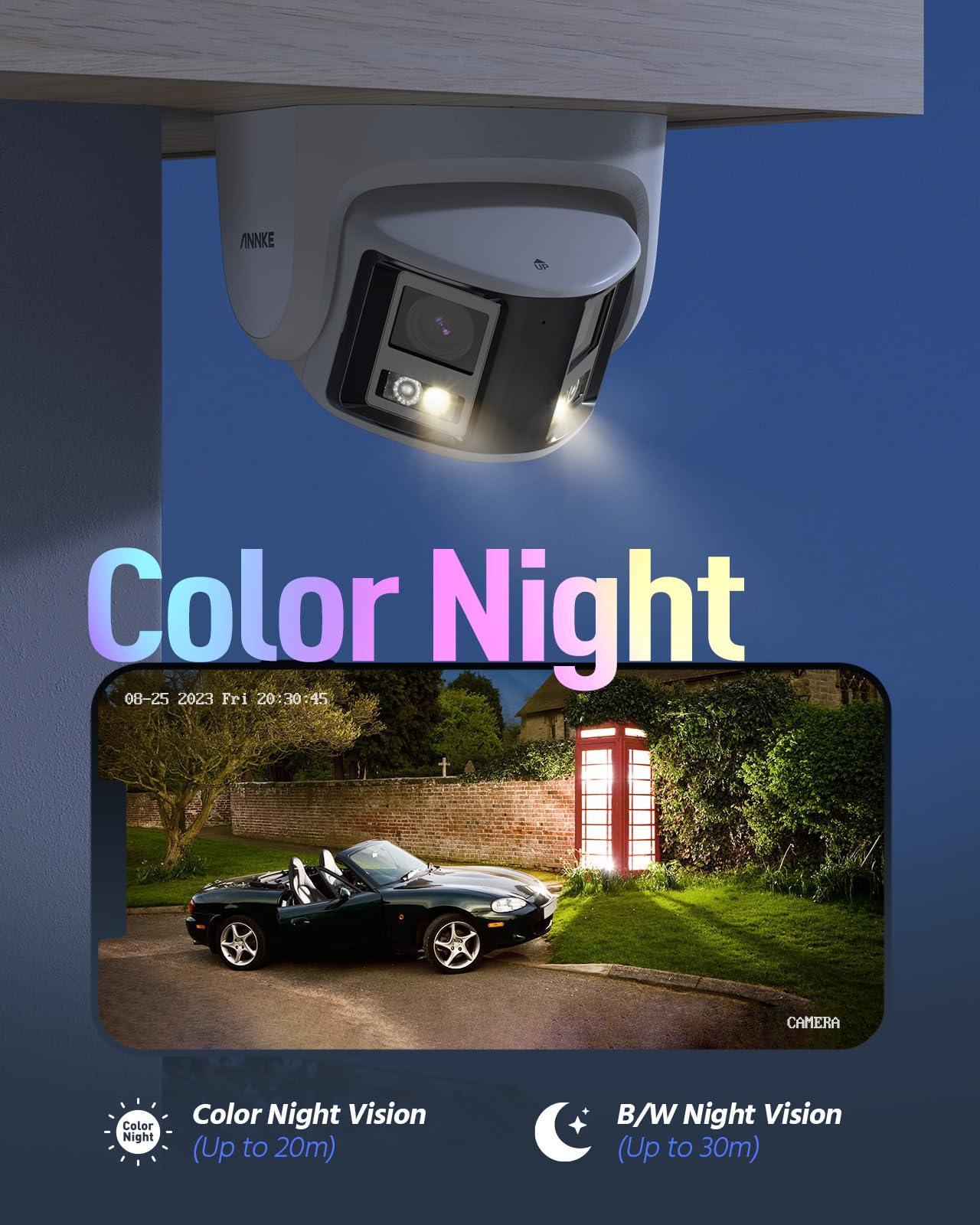 ANNKE ANNKE FCD800 PoE Security Camera Outdoor with Dual Lens 180 Filed of View, 8MP IP Surveillance Camera Support Color Night Vision, Person/Vehicle Detection, Two-Way Talk, Built-in SD Card Slot