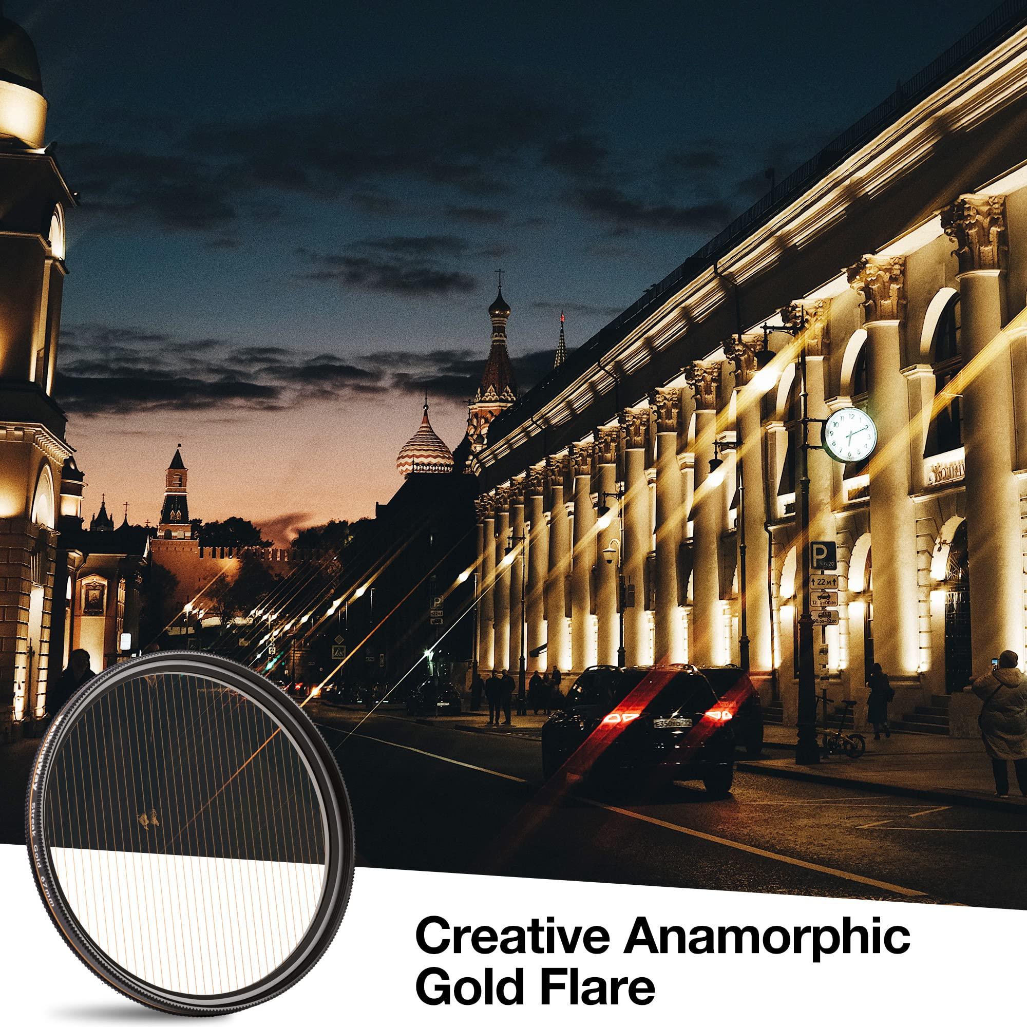 Walking Way Walking Way 77MM Variable Gold Streak Filter Rotating Circular Anamorphic-Style Streak Effect Lens Filter for Photography and Videography