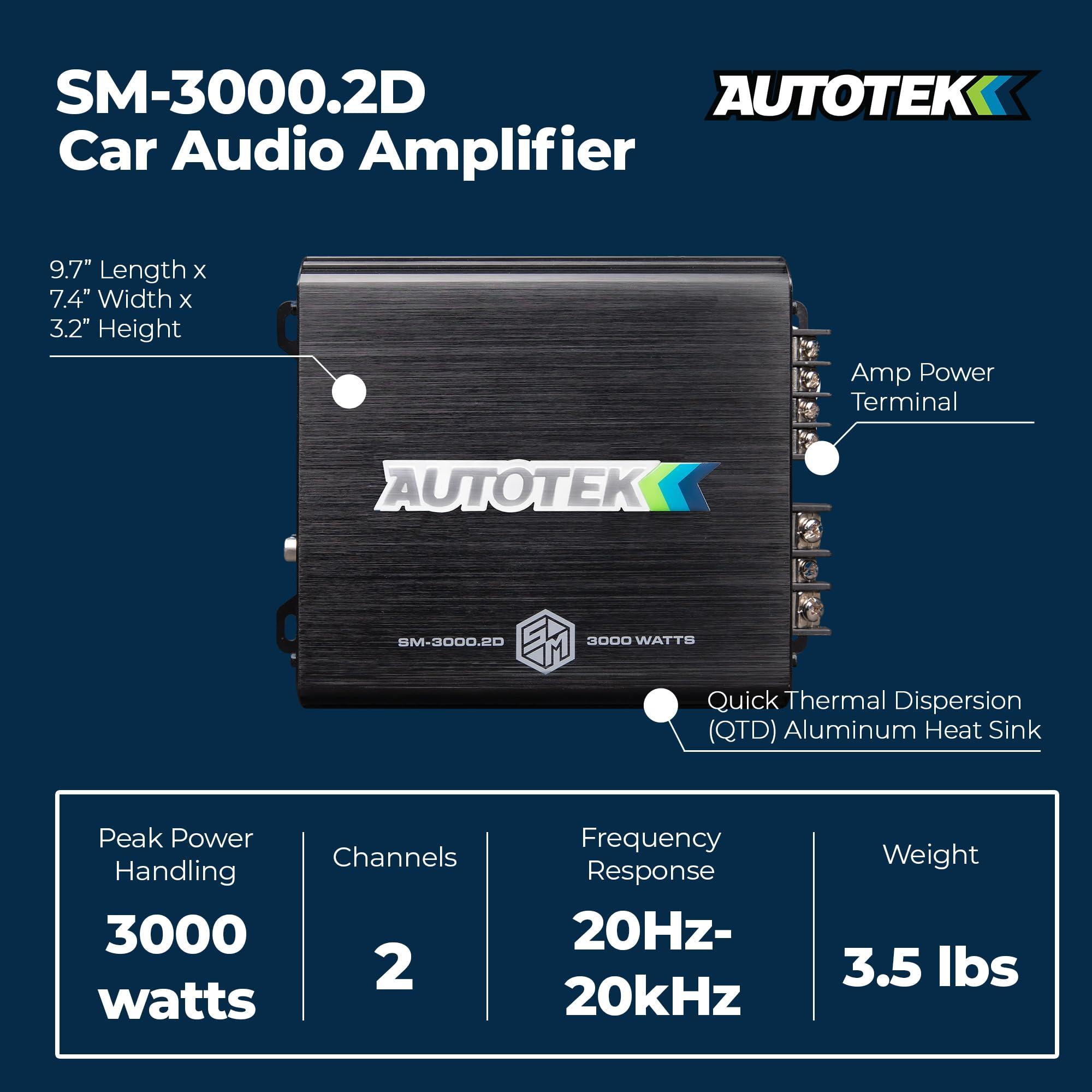 Autotek Autotek 3000 Watt 2 Channel Car Audio Amplifier, Street Machine SM-3000.2D, Black