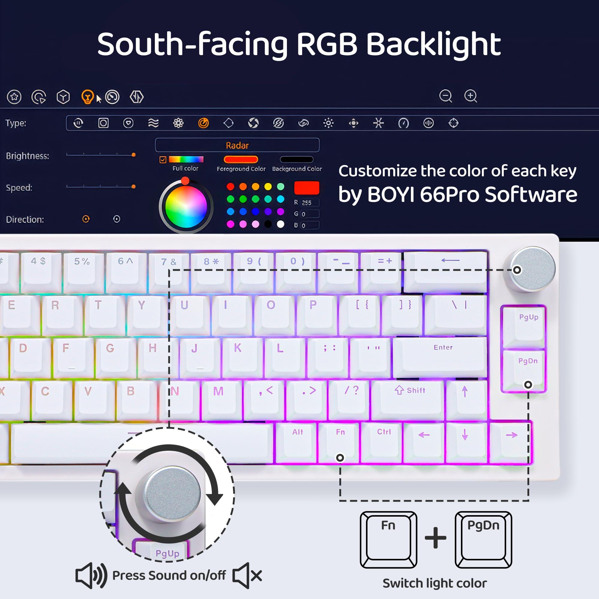 BOYI BOYI 66Pro 65% Mechanical Keyboard+31 Numpad+Matcha Keycaps with Screen Comb,Compact Gaming Keyboard for Win&Mac